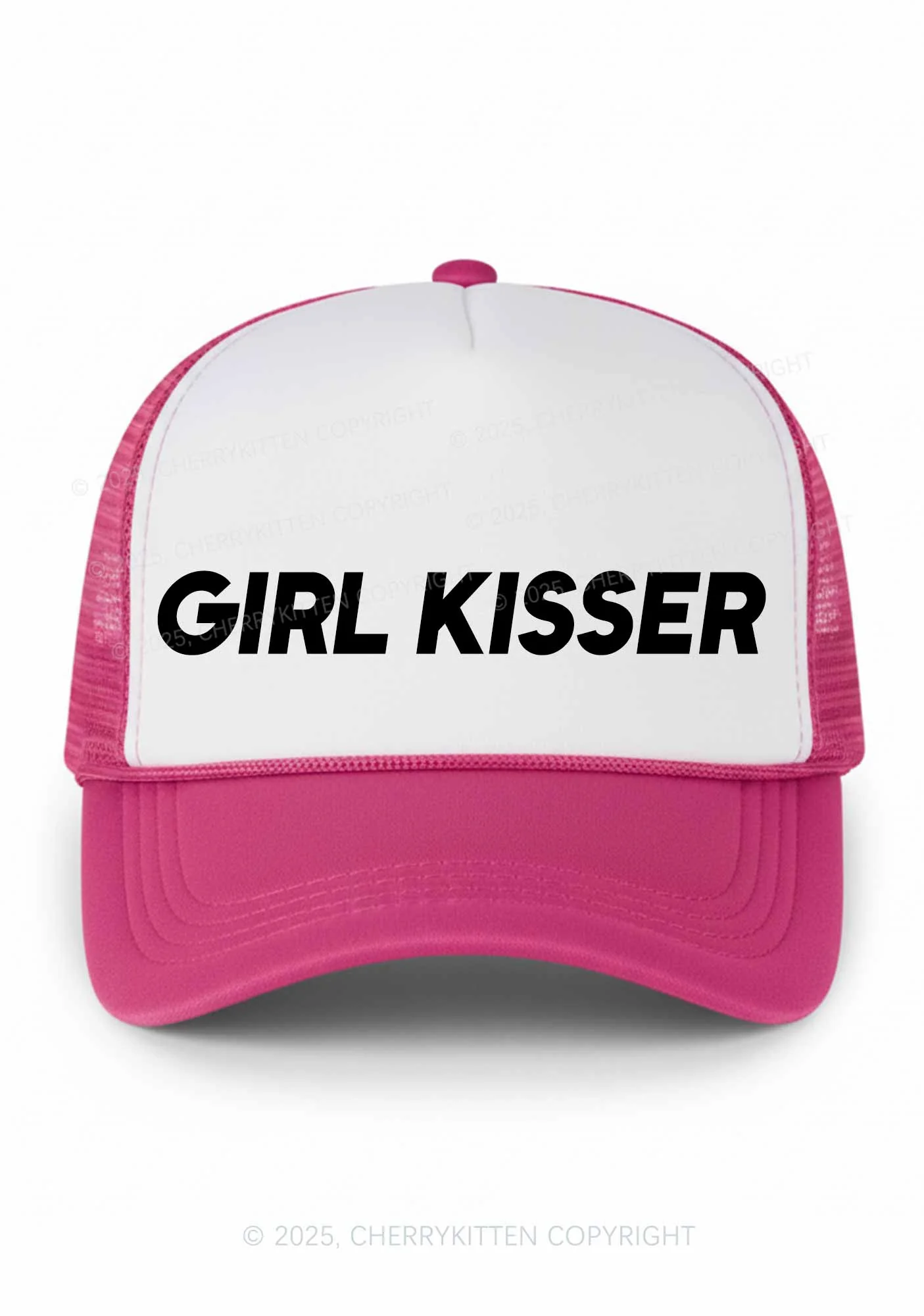 Girl Kisser Pride Y2K Colorblock Trucker Hat Cherrykitten - Image 2