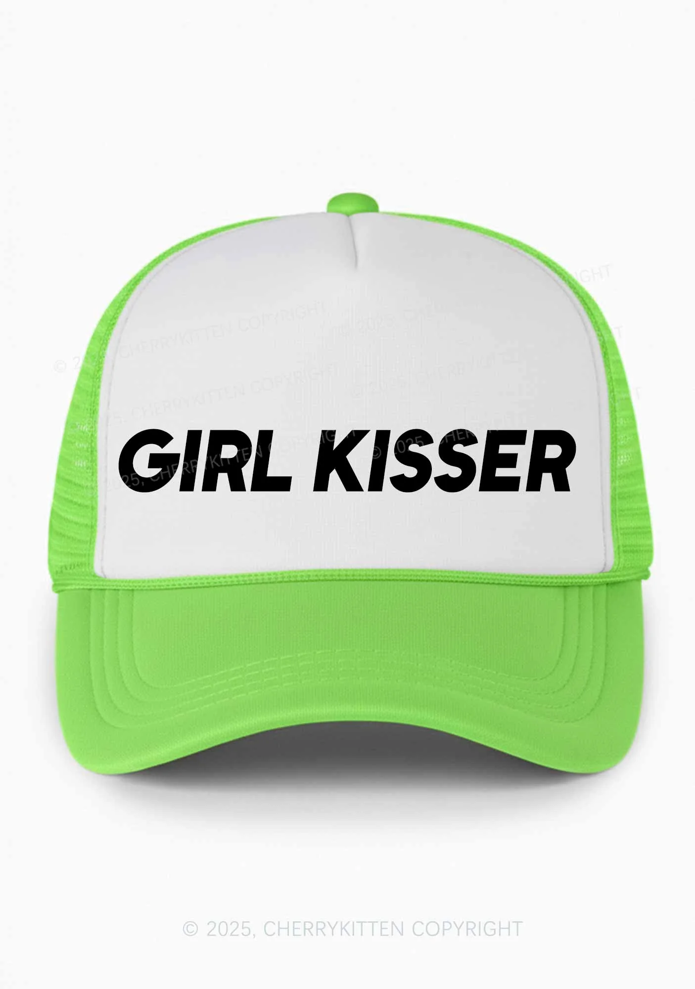 Girl Kisser Pride Y2K Colorblock Trucker Hat Cherrykitten - Image 3