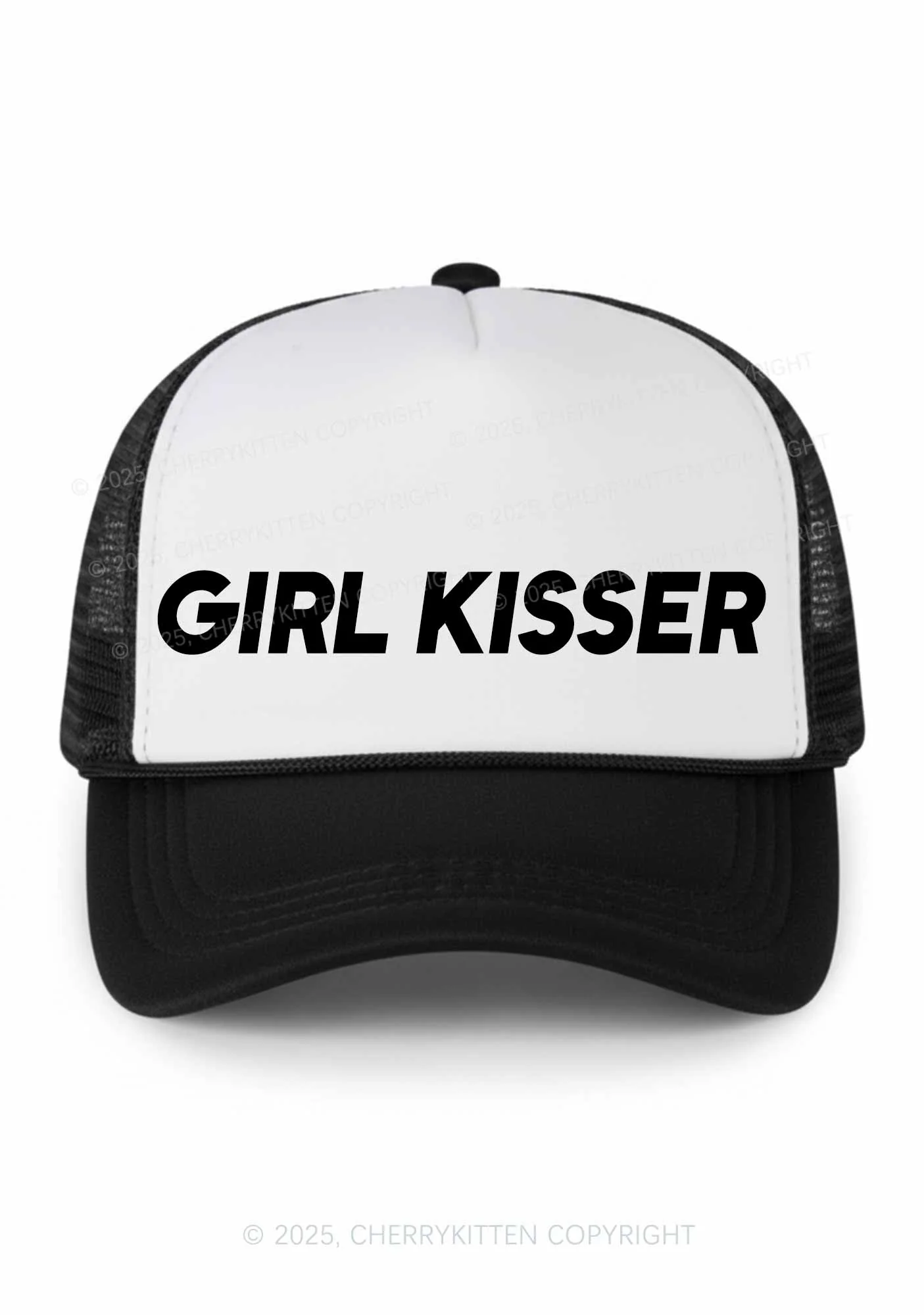 Girl Kisser Pride Y2K Colorblock Trucker Hat Cherrykitten - Image 4