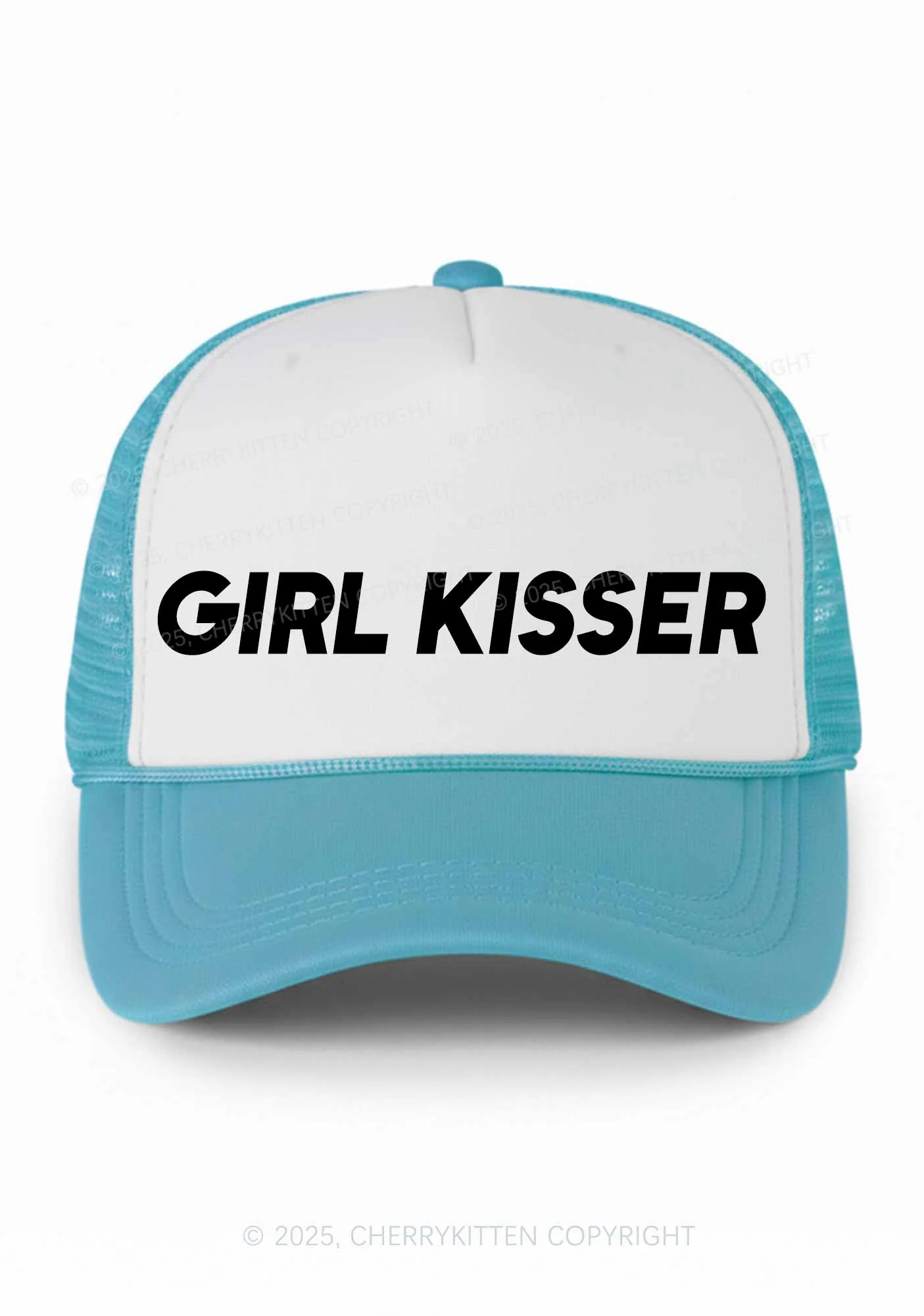 Girl Kisser Pride Y2K Colorblock Trucker Hat Cherrykitten - Image 6