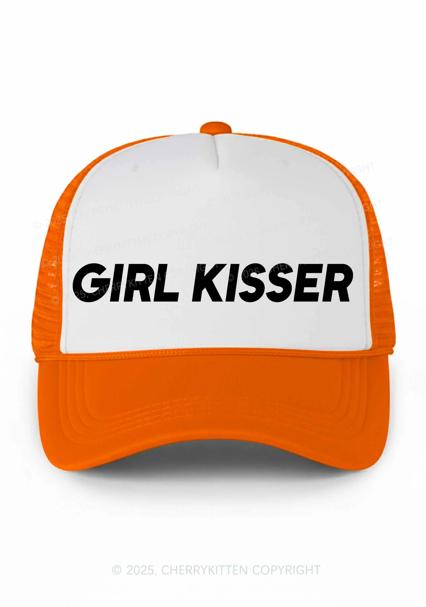 Girl Kisser Pride Y2K Colorblock Trucker Hat Cherrykitten - Image 7