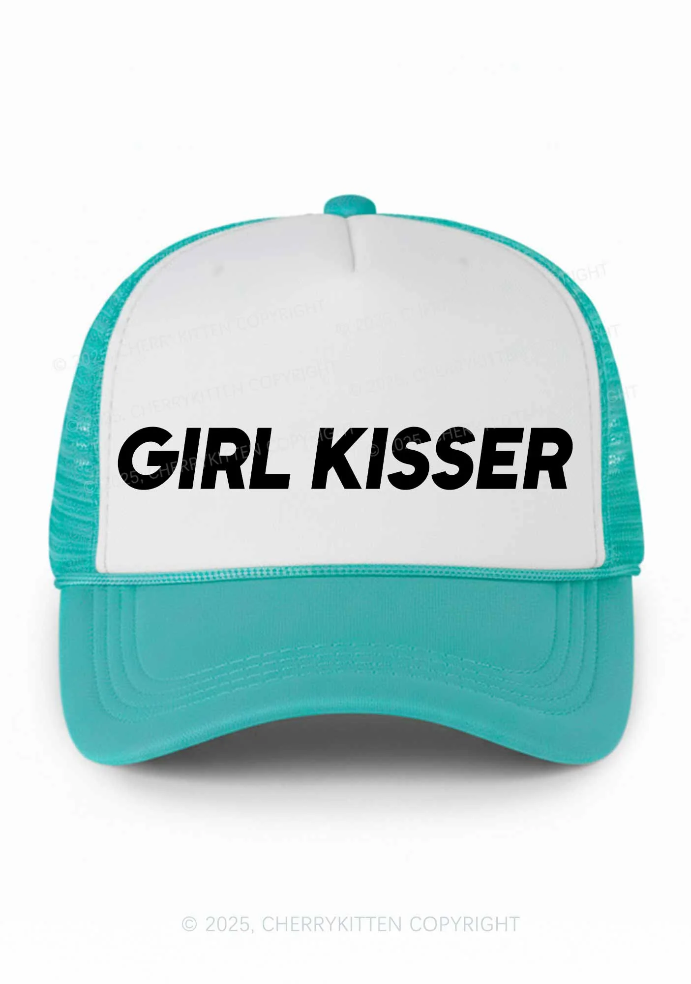 Girl Kisser Pride Y2K Colorblock Trucker Hat Cherrykitten - Image 8