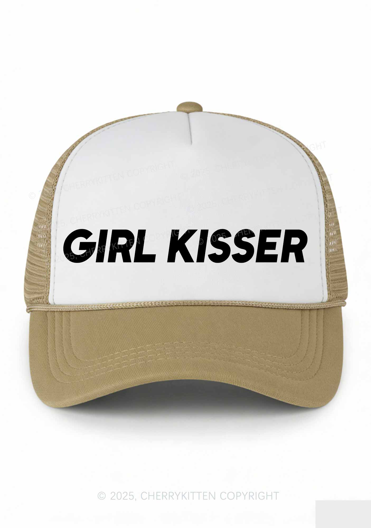 Girl Kisser Pride Y2K Colorblock Trucker Hat Cherrykitten - Image 9
