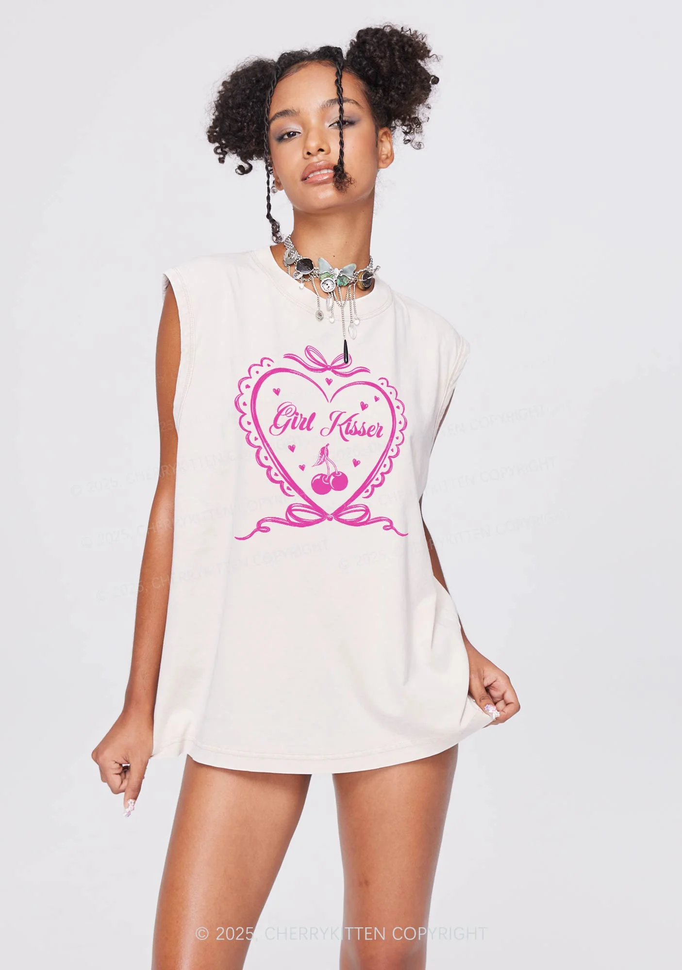 Girl Kisser Pride Y2K Washed Muscle Tank Cherrykitten - Image 2