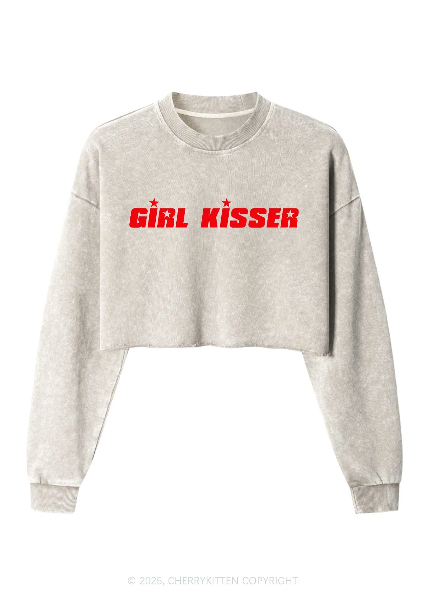 Girl Kisser Star Pride Y2K Crop Washed Sweatshirts Cherrykitten - Image 3