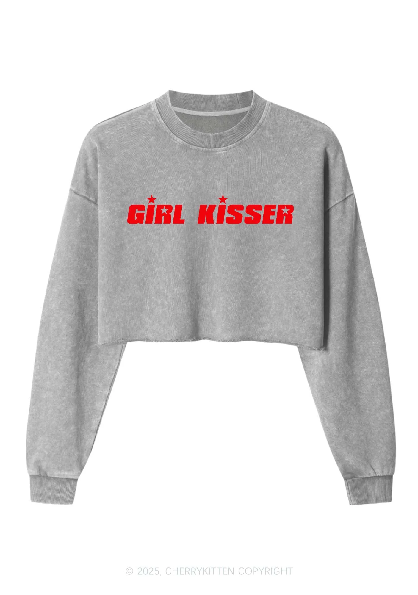 Girl Kisser Star Pride Y2K Crop Washed Sweatshirts Cherrykitten - Image 4