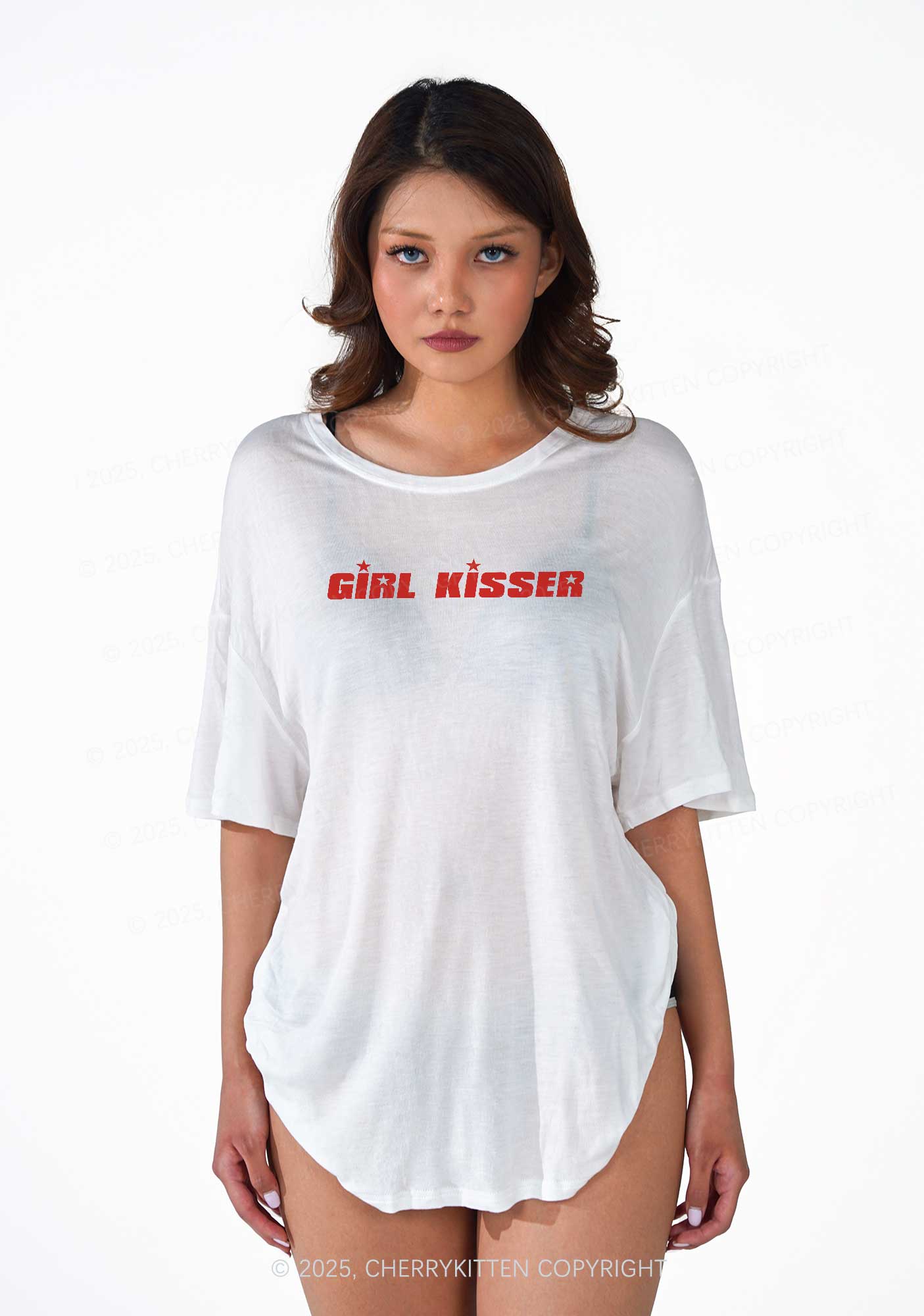 Girl Kisser Star Pride Y2K Sheer Boyfriend Tee Cherrykitten - Image 2