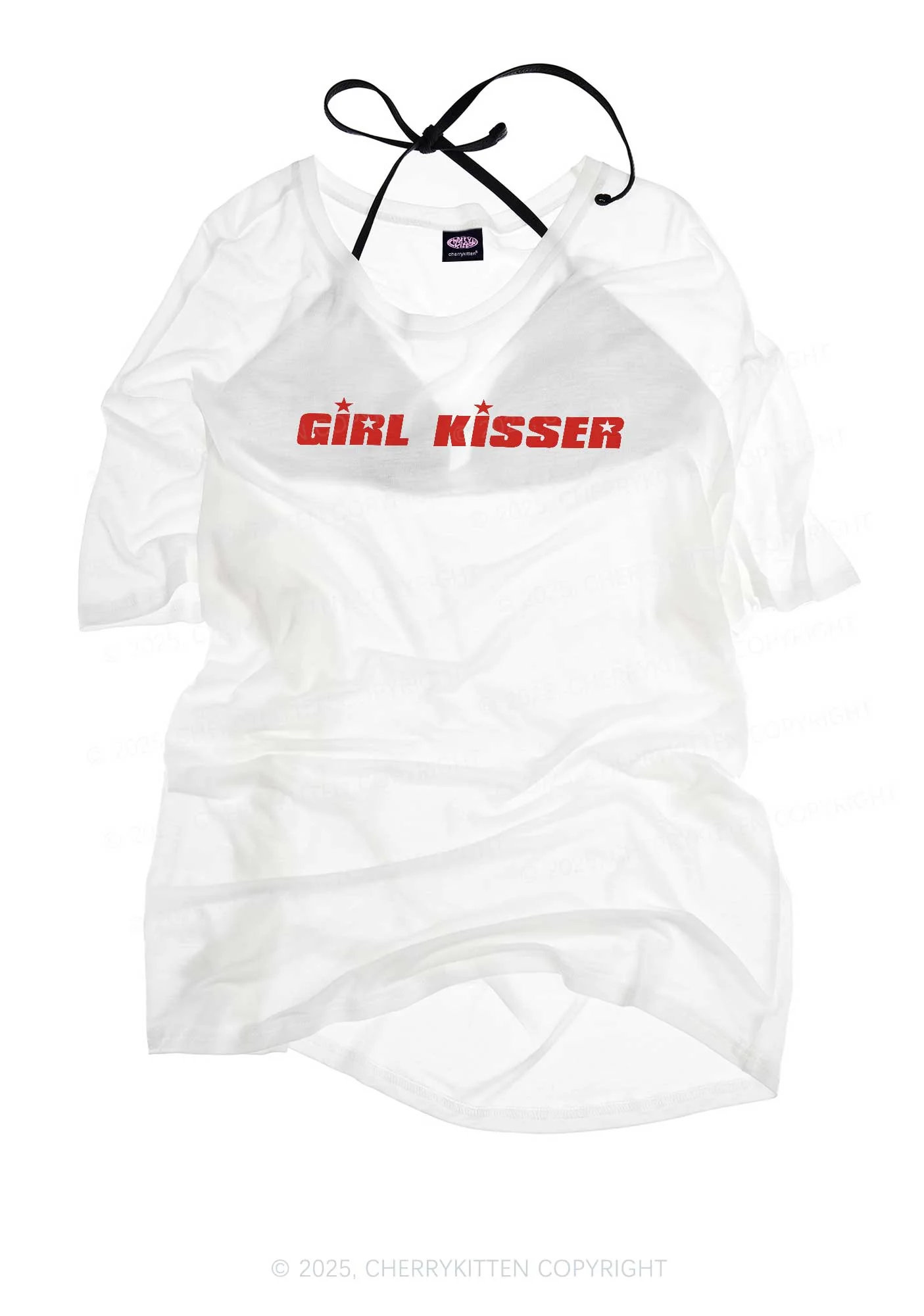 Girl Kisser Star Pride Y2K Sheer Boyfriend Tee Cherrykitten - Image 3