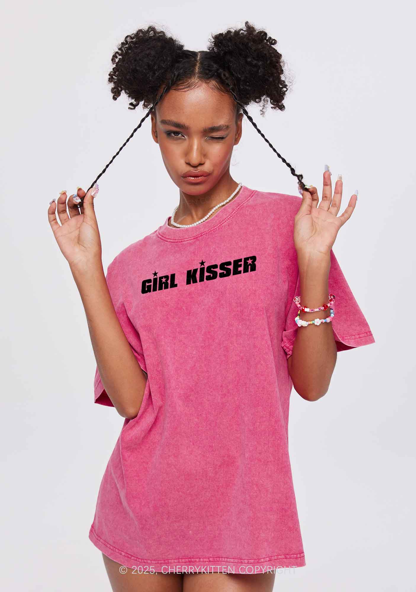 Girl Kisser Star Y2K Shirts Washed Tee Cherrykitten - Image 2