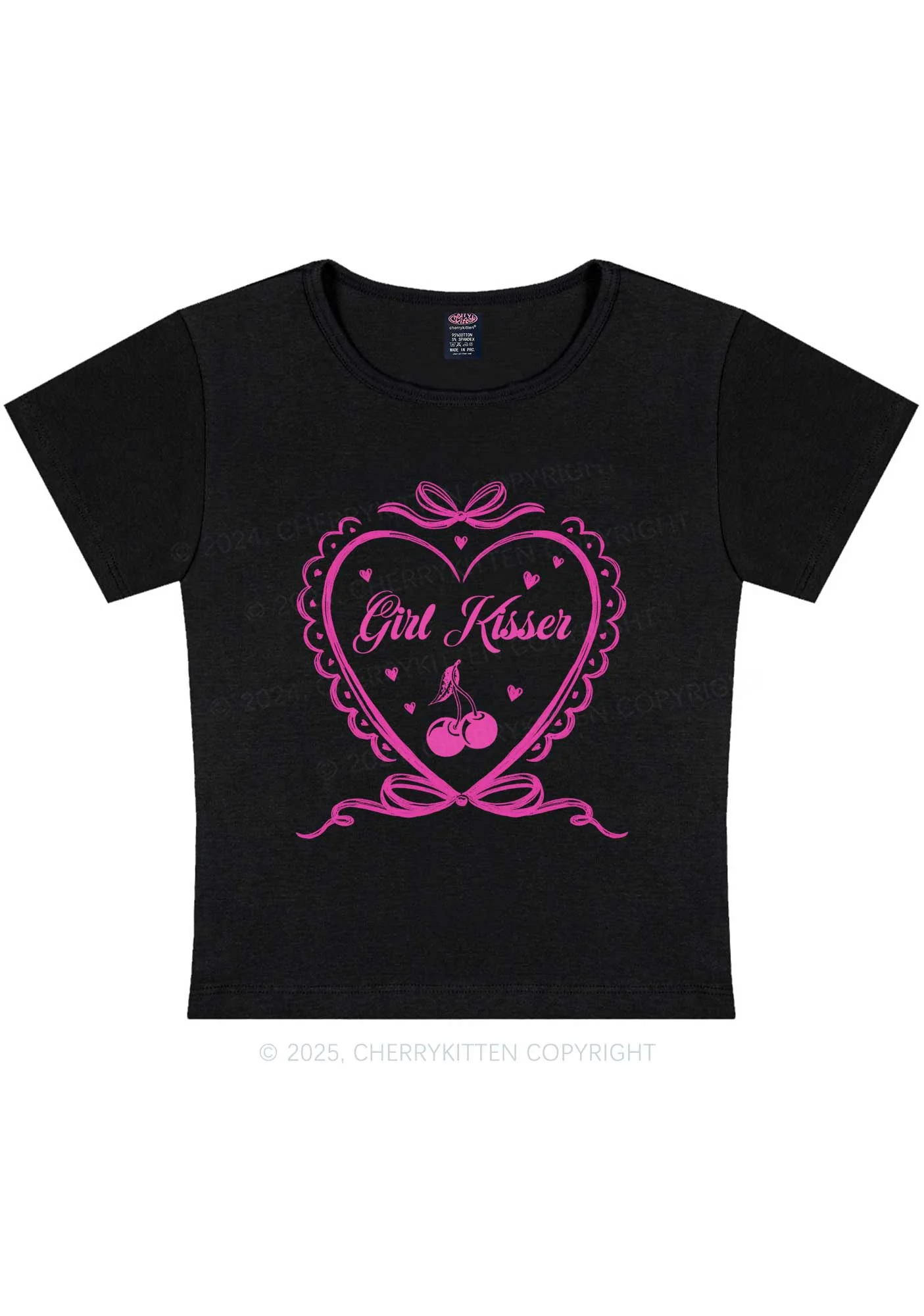 Girl Kisser Y2K Baby Tee Cherrykitten - Image 3