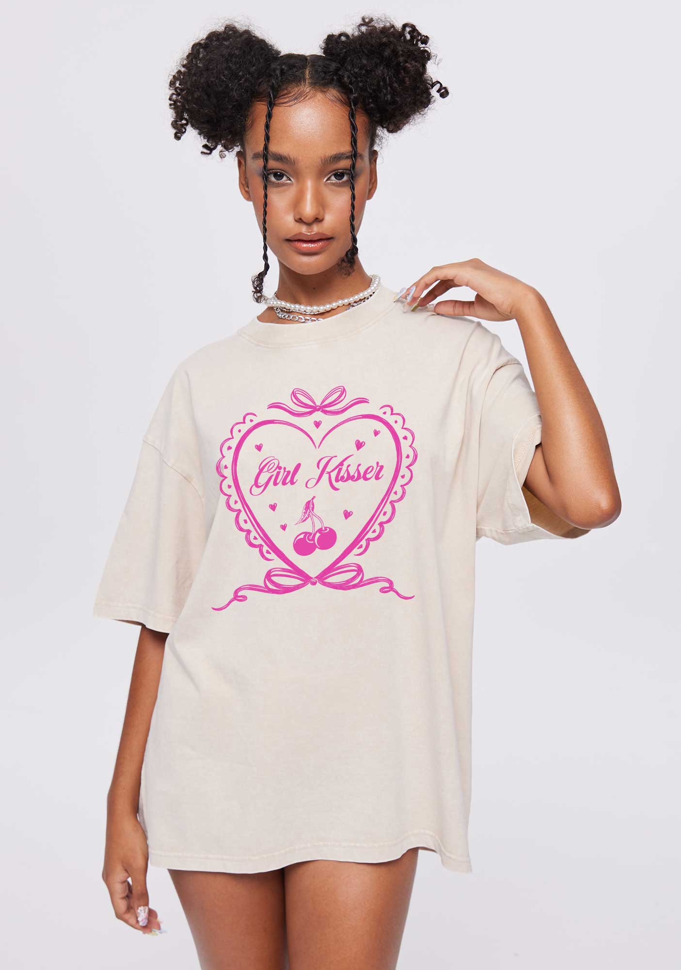 Girl Kisser Y2K Shirts Washed Tee Cherrykitten - Image 2