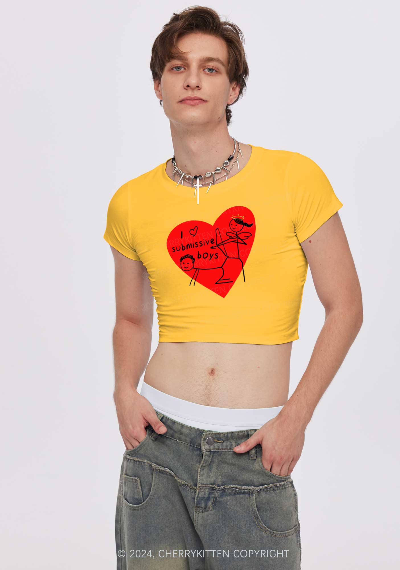 Girl Love S Boys Y2K Valentine's Day Baby Tee Cherrykitten - Image 2