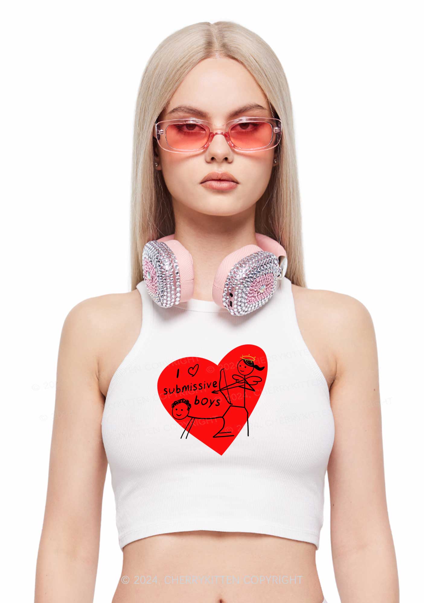 Girl Love S Boys Y2K Valentine's Day Crop Tank Top Cherrykitten - Image 2