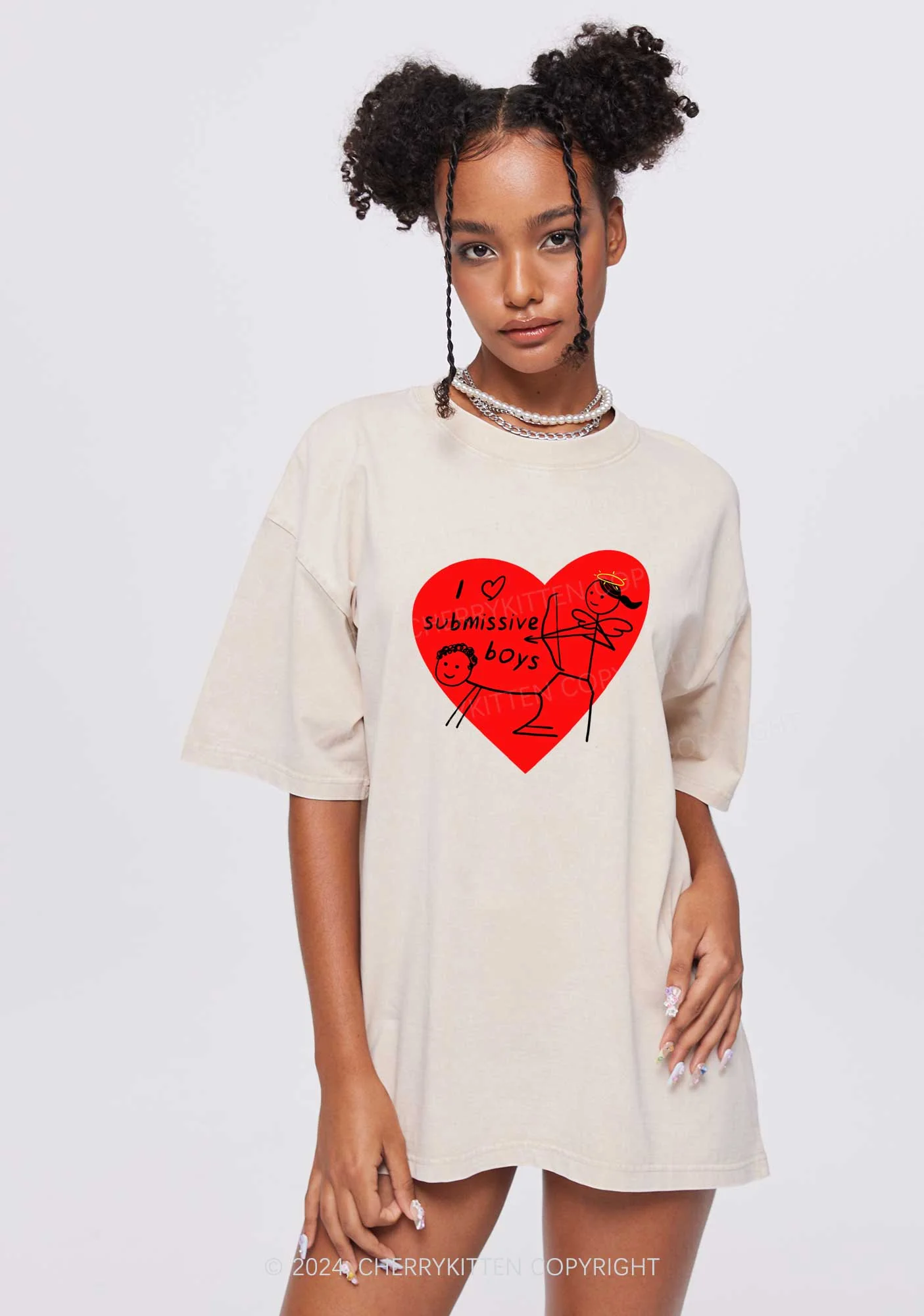 Girl Love S Boys Y2K Valentine's Day Washed Tee Cherrykitten - Image 2