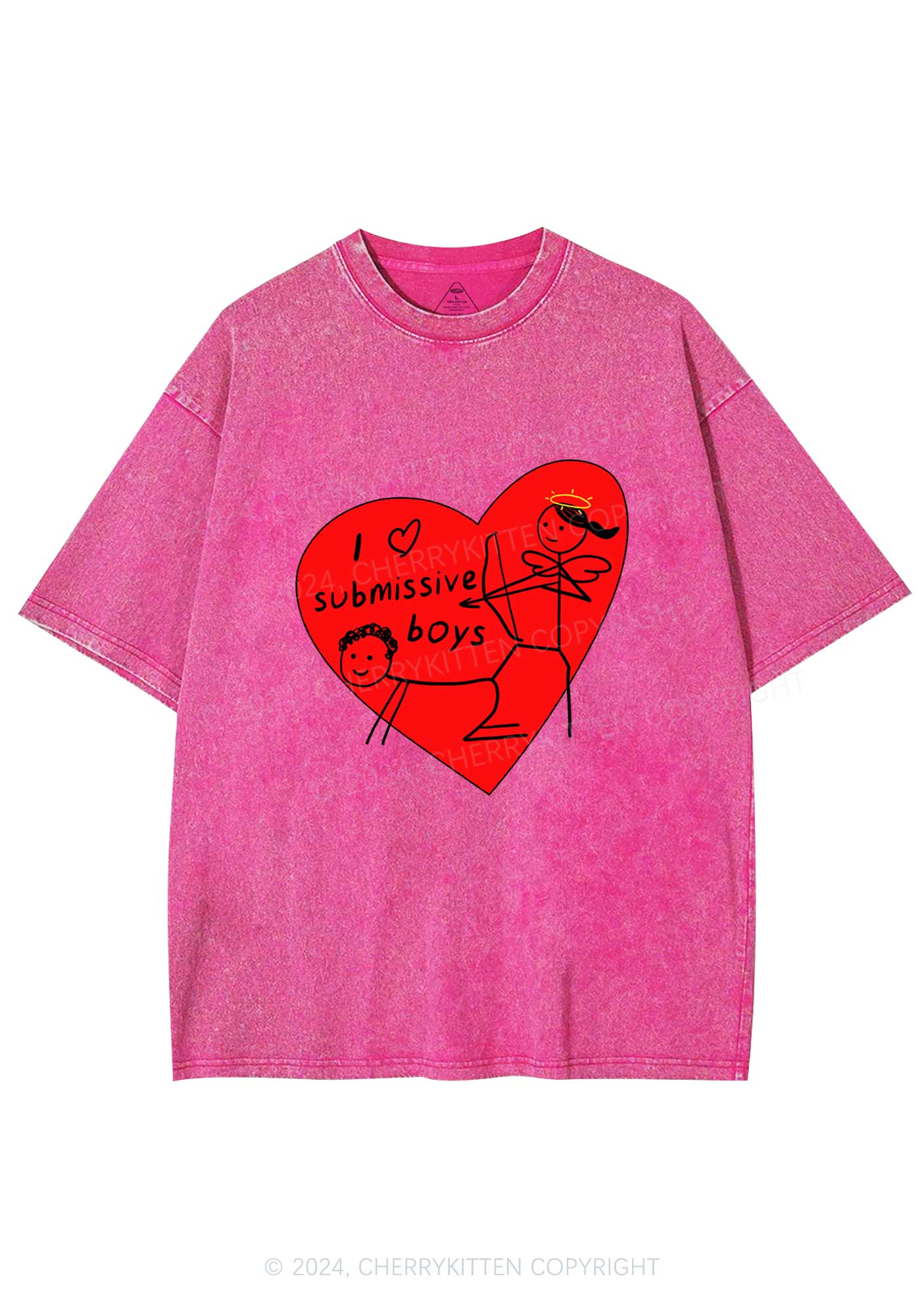 Girl Love S Boys Y2K Valentine's Day Washed Tee Cherrykitten - Image 4