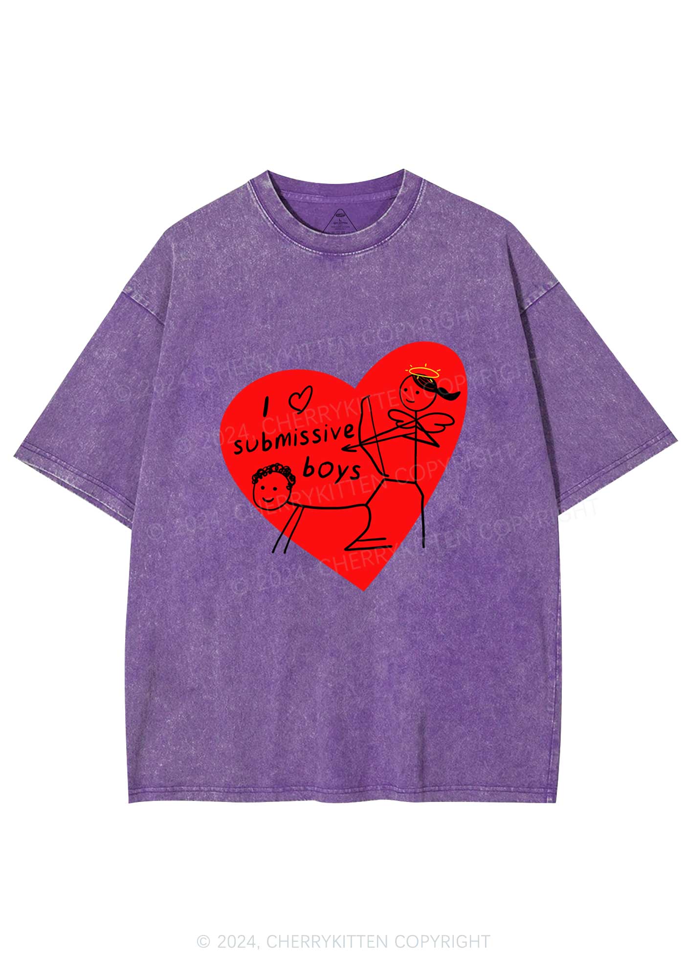 Girl Love S Boys Y2K Valentine's Day Washed Tee Cherrykitten - Image 5