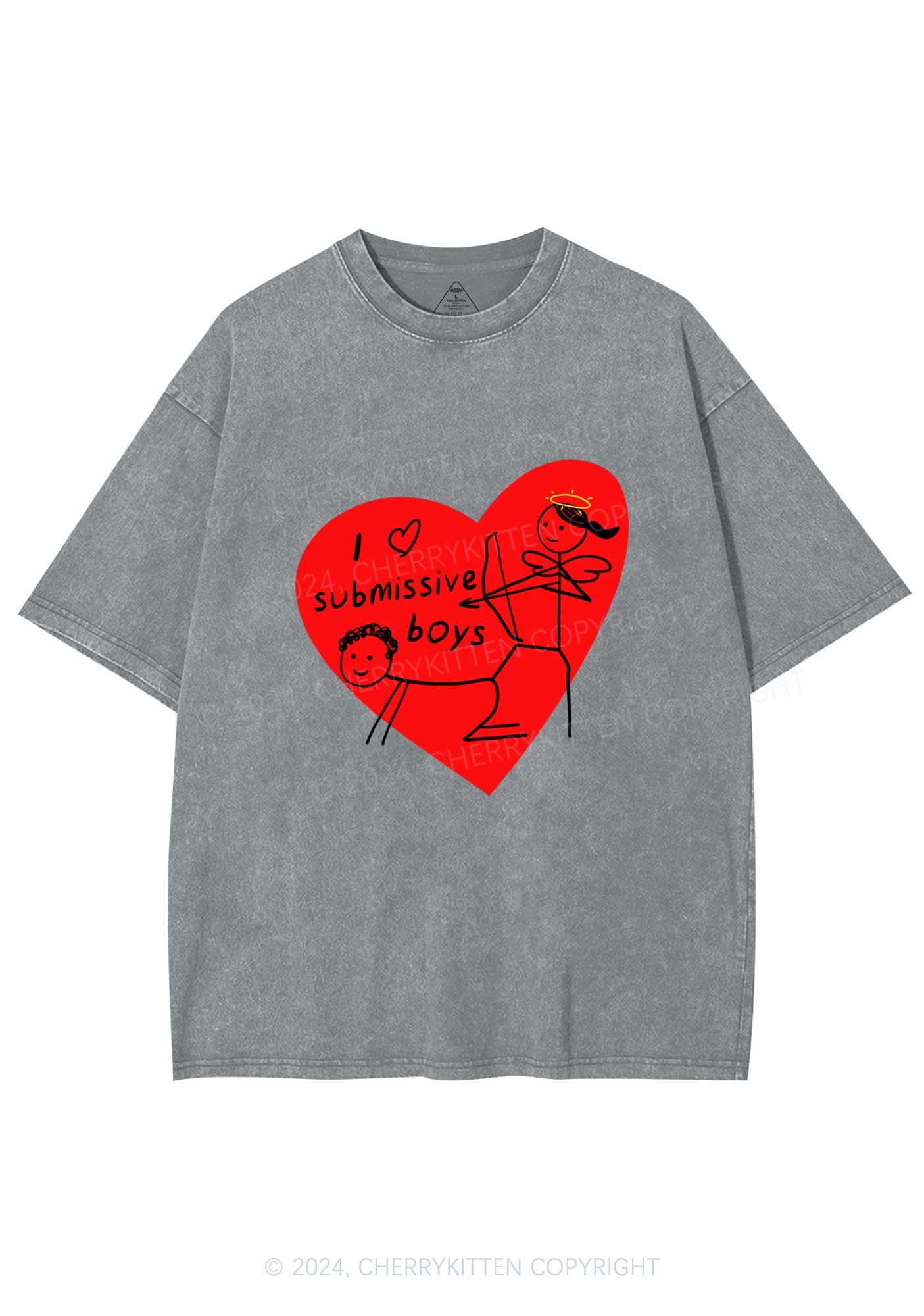 Girl Love S Boys Y2K Valentine's Day Washed Tee Cherrykitten - Image 6