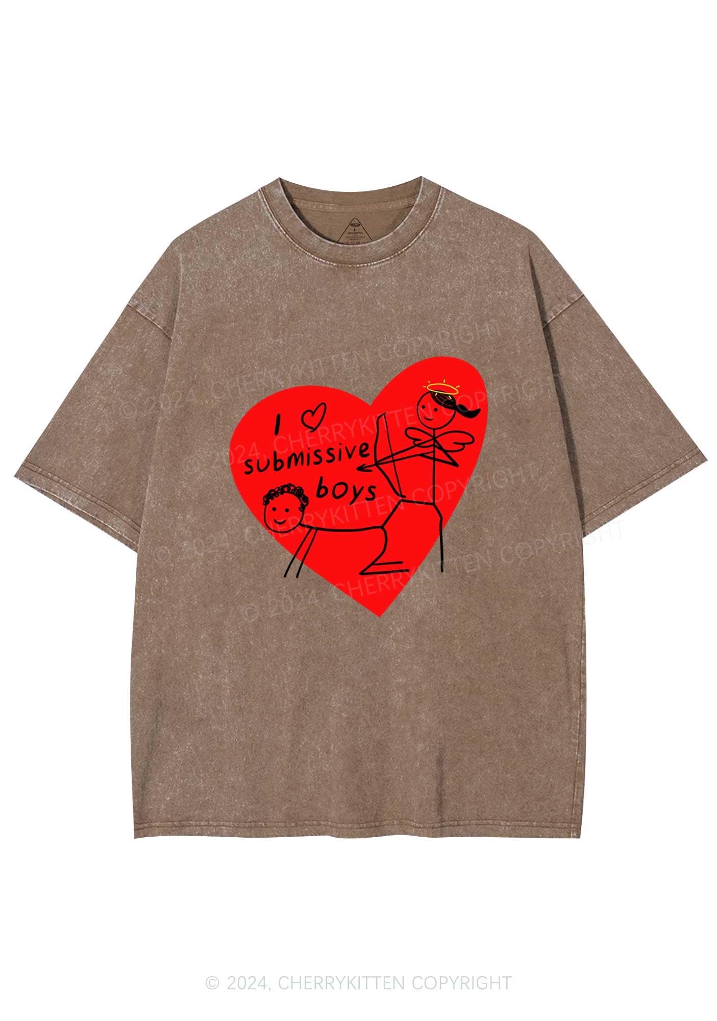 Girl Love S Boys Y2K Valentine's Day Washed Tee Cherrykitten - Image 7