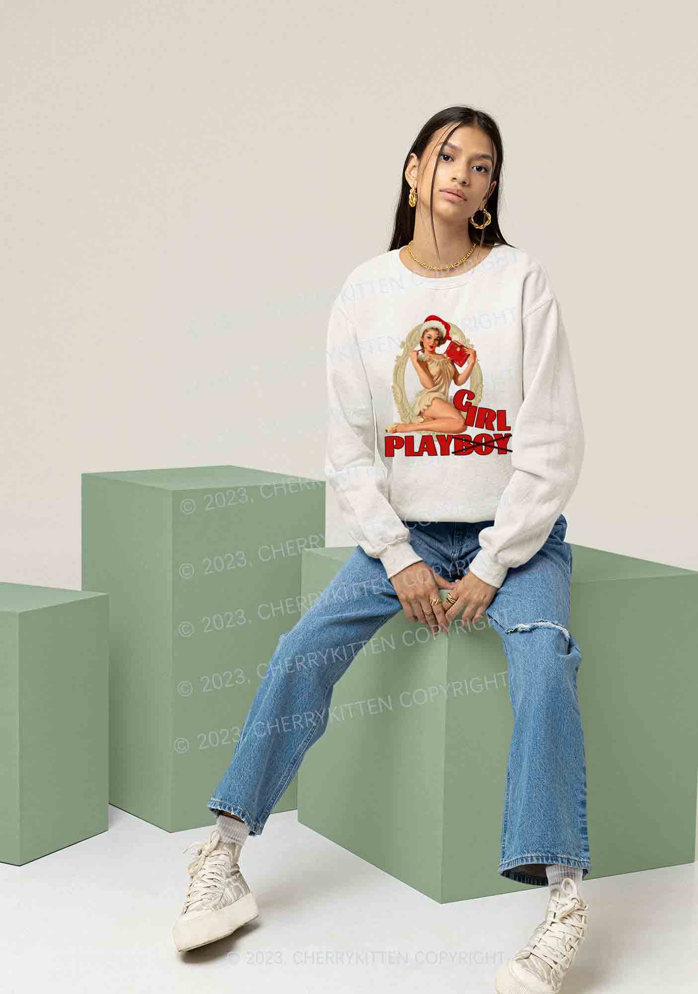 Girl Play Not Boy Christmas Y2K Sweatshirt Cherrykitten - Image 2