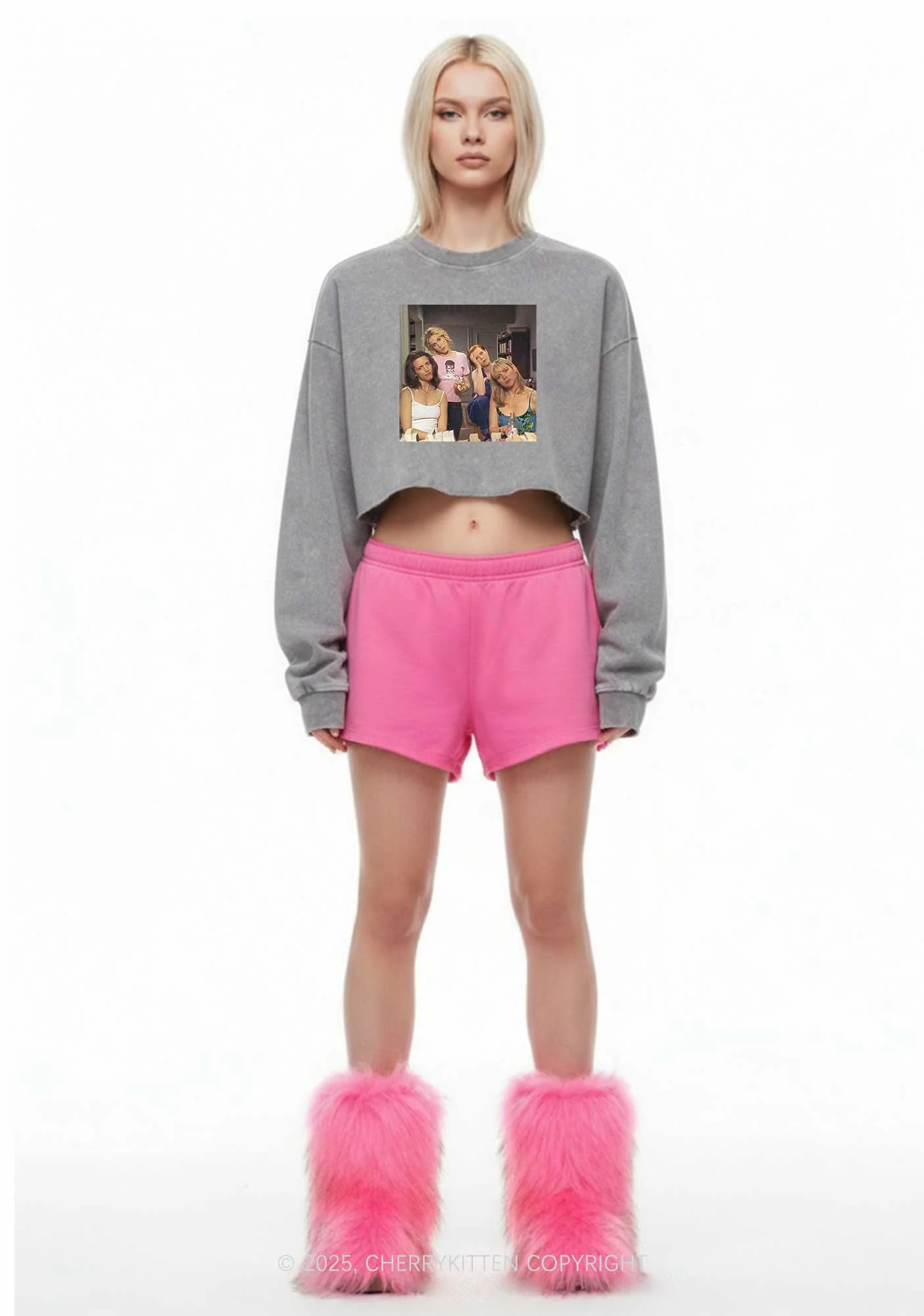 Girl Puzzled Y2K Crop Washed Sweatshirts Cherrykitten - Image 2