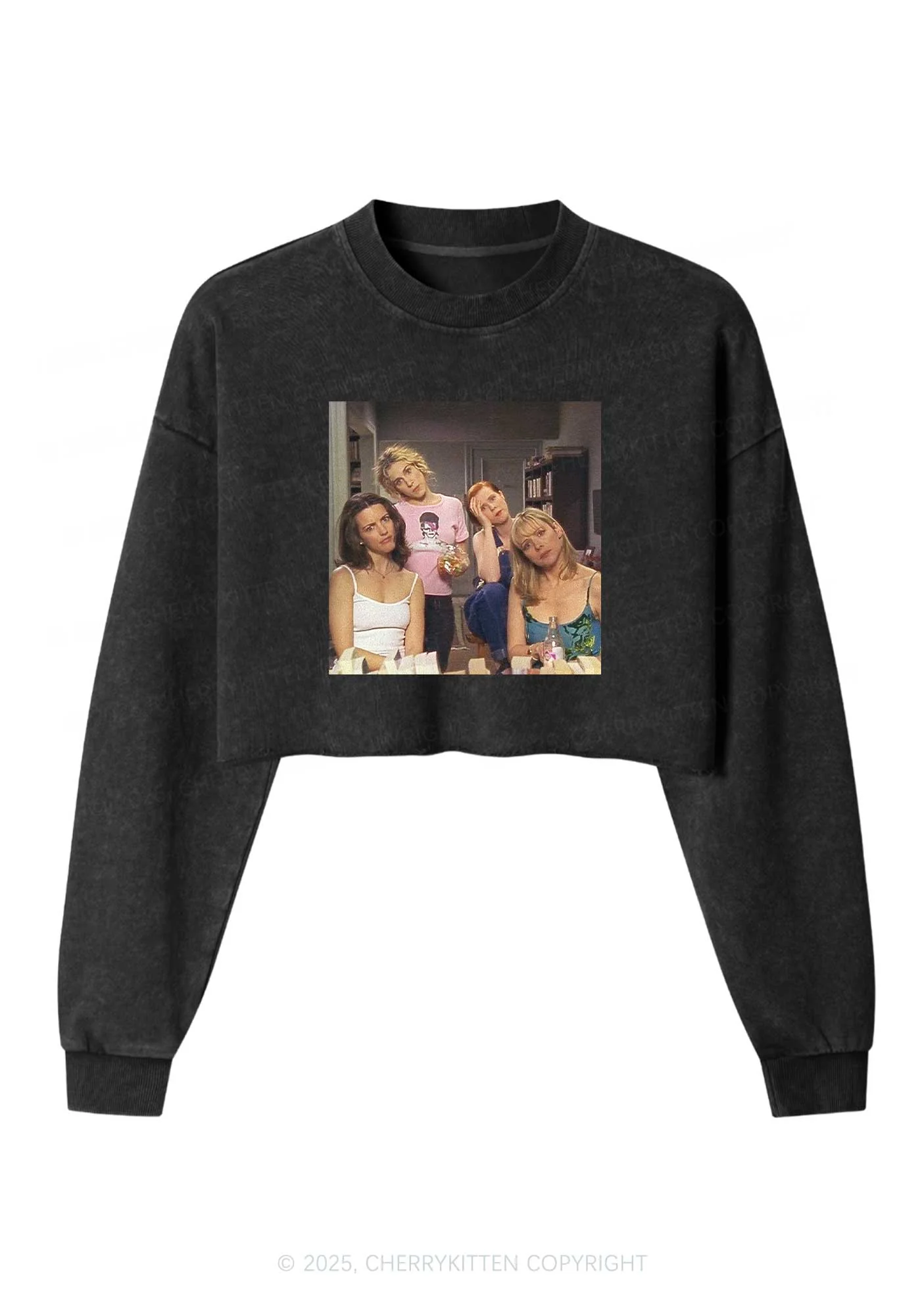 Girl Puzzled Y2K Crop Washed Sweatshirts Cherrykitten - Image 3
