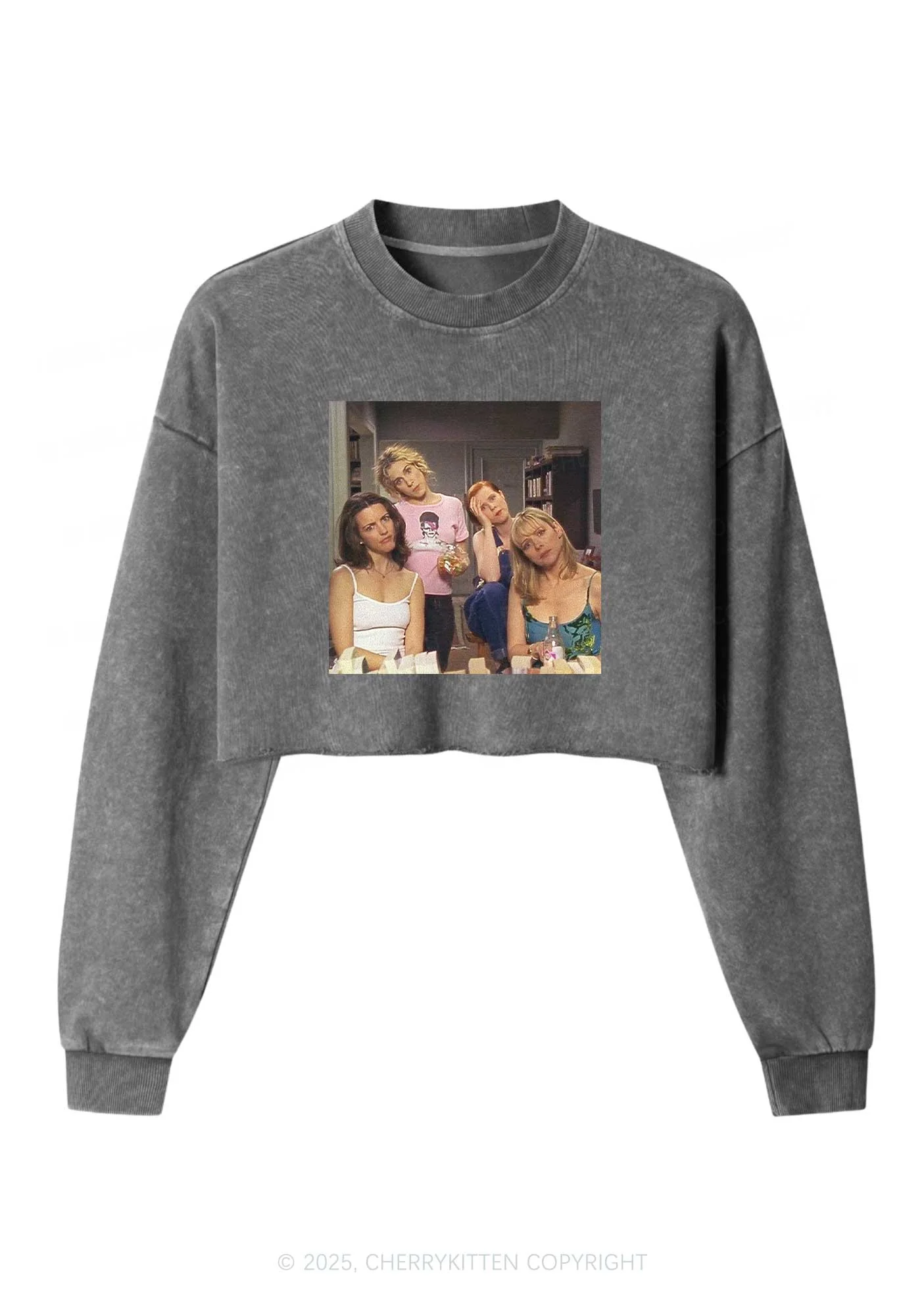 Girl Puzzled Y2K Crop Washed Sweatshirts Cherrykitten - Image 4