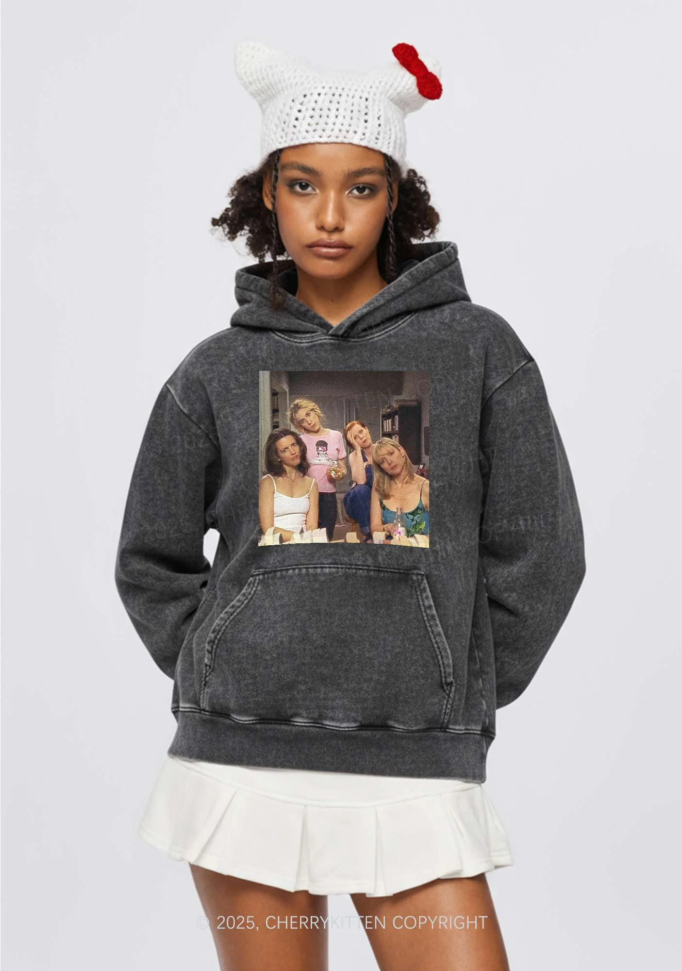 Girl Puzzled Y2K Washed Hoodie Cherrykitten - Image 2