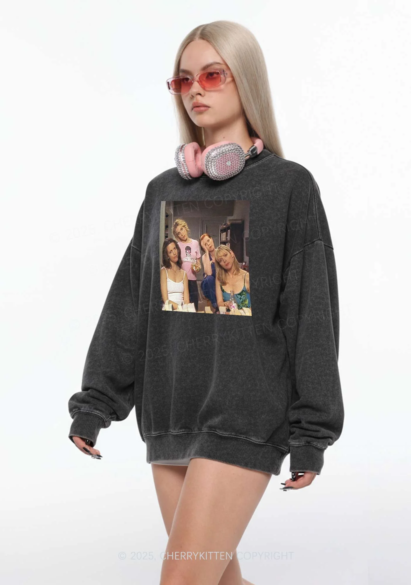 Girl Puzzled Y2K Washed Sweatshirts Cherrykitten - Image 2