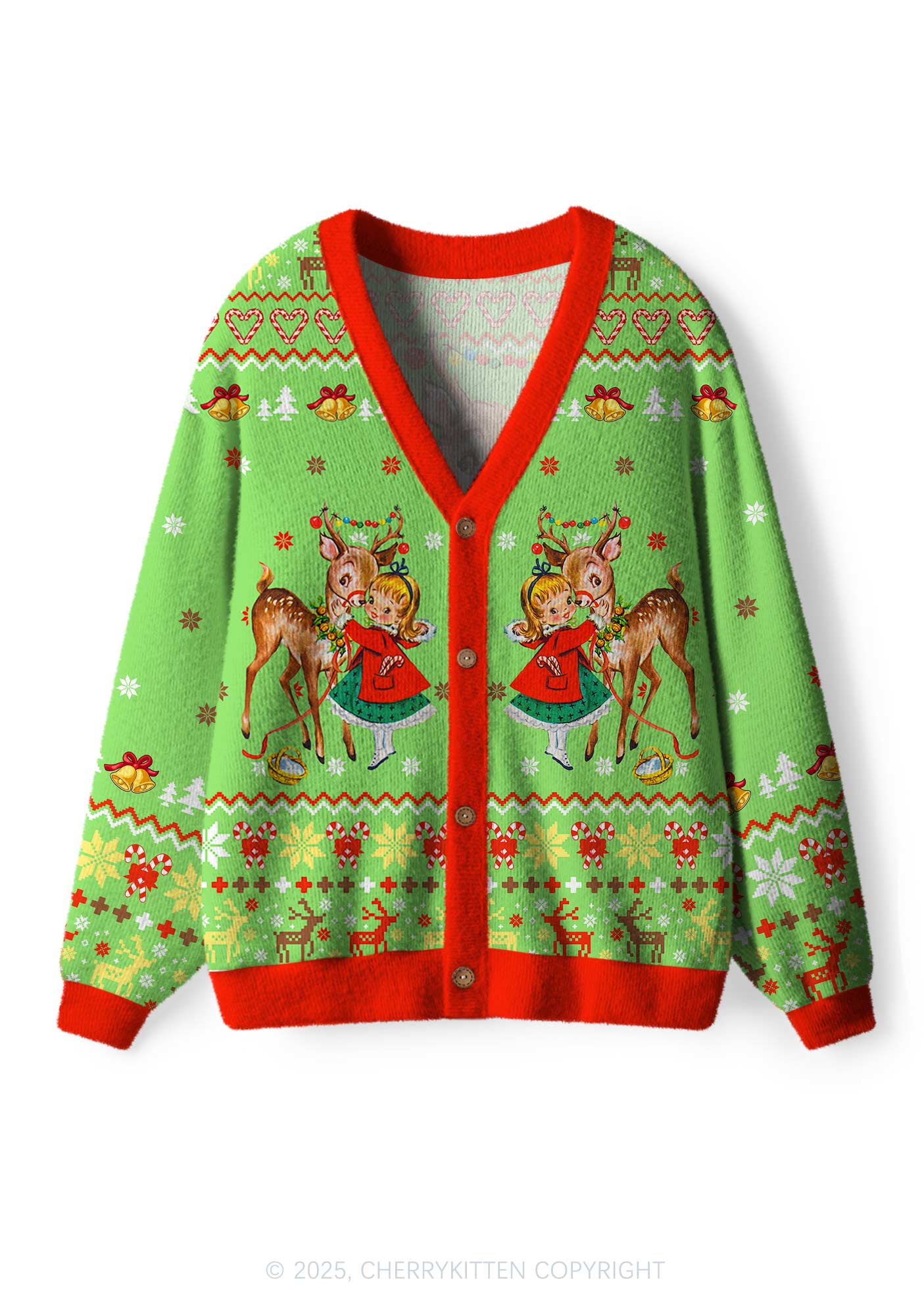 Girl Reindeer Y2K Christmas Cardigan Knit Sweatshirt Cherrykitten - Image 2