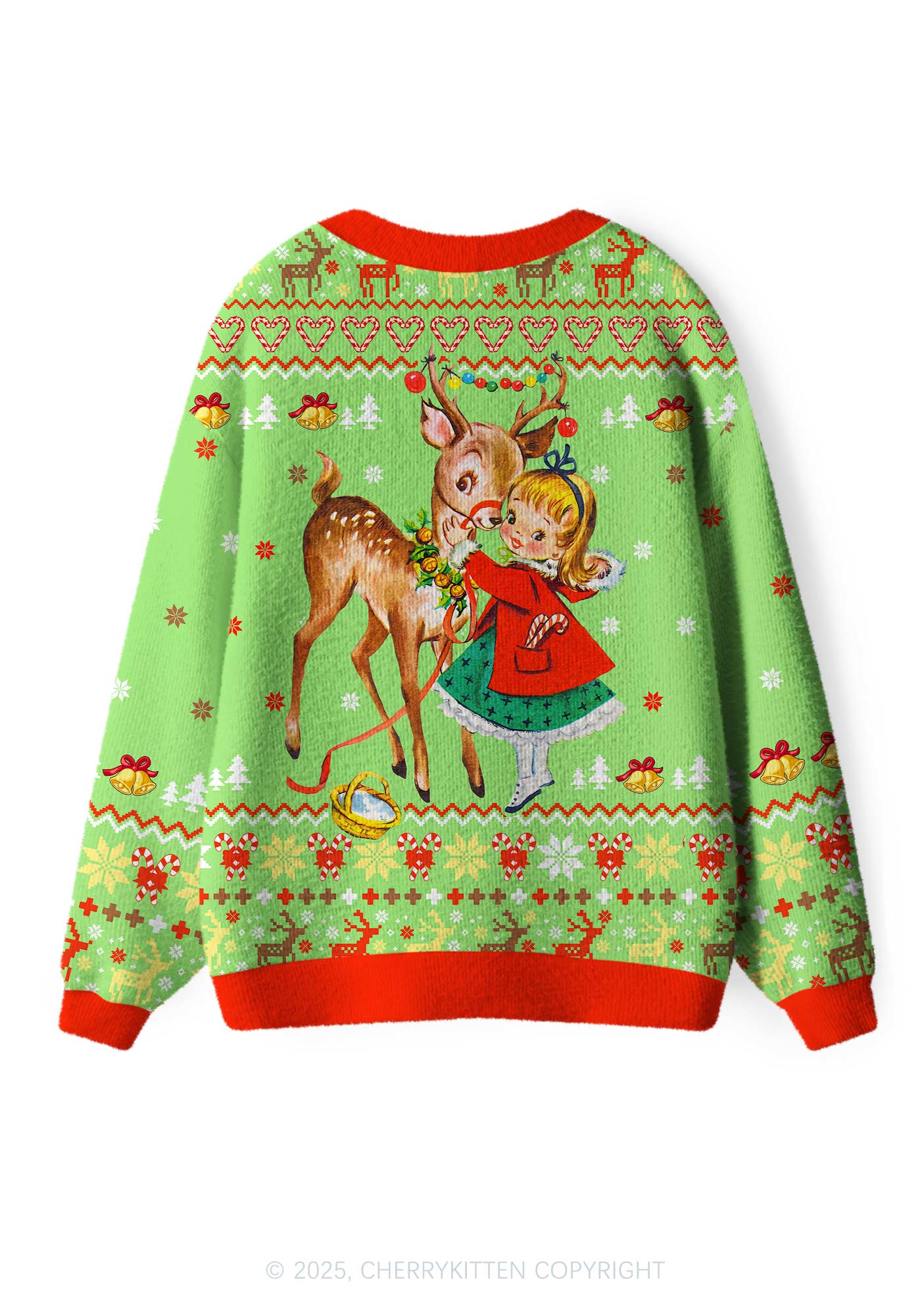 Girl Reindeer Y2K Christmas Cardigan Knit Sweatshirt Cherrykitten - Image 3