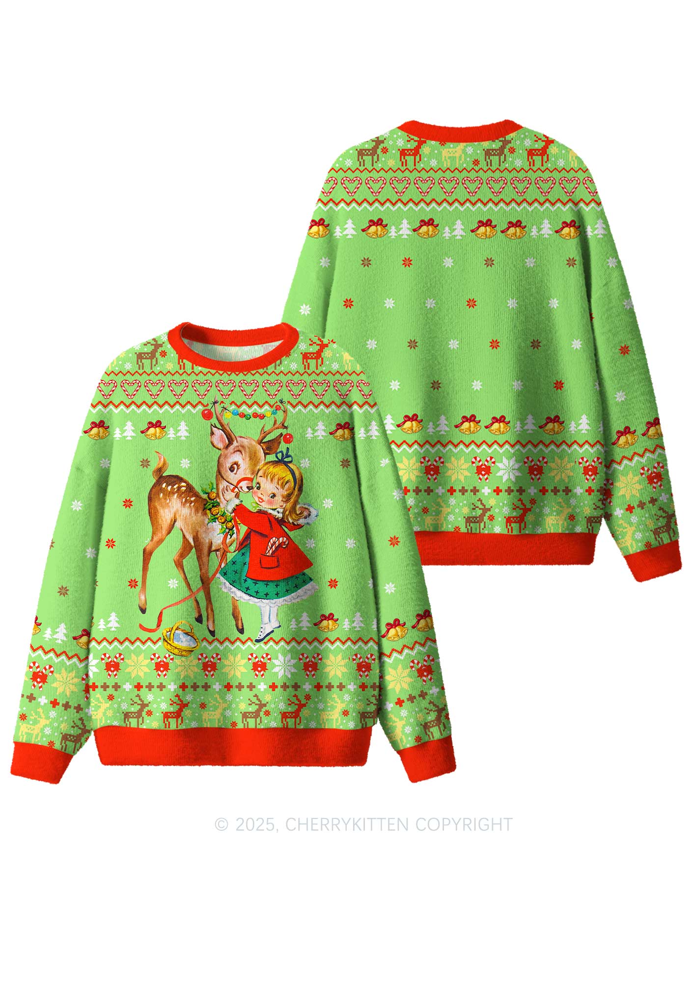 Girl Reindeer Y2K Christmas Knit Sweatshirt Cherrykitten - Image 3