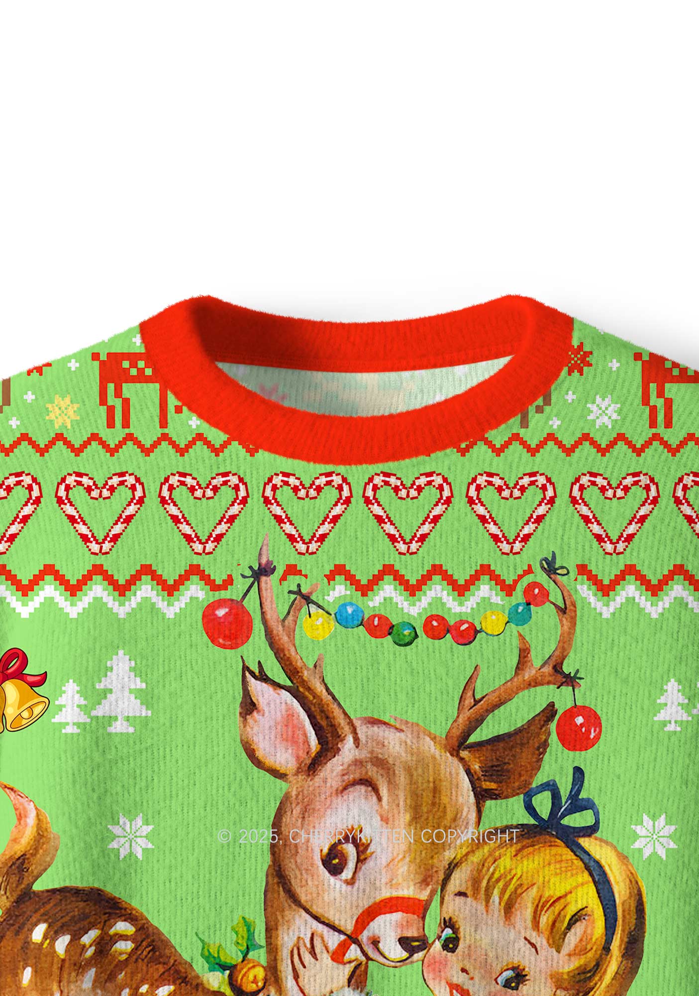 Girl Reindeer Y2K Christmas Knit Sweatshirt Cherrykitten - Image 5