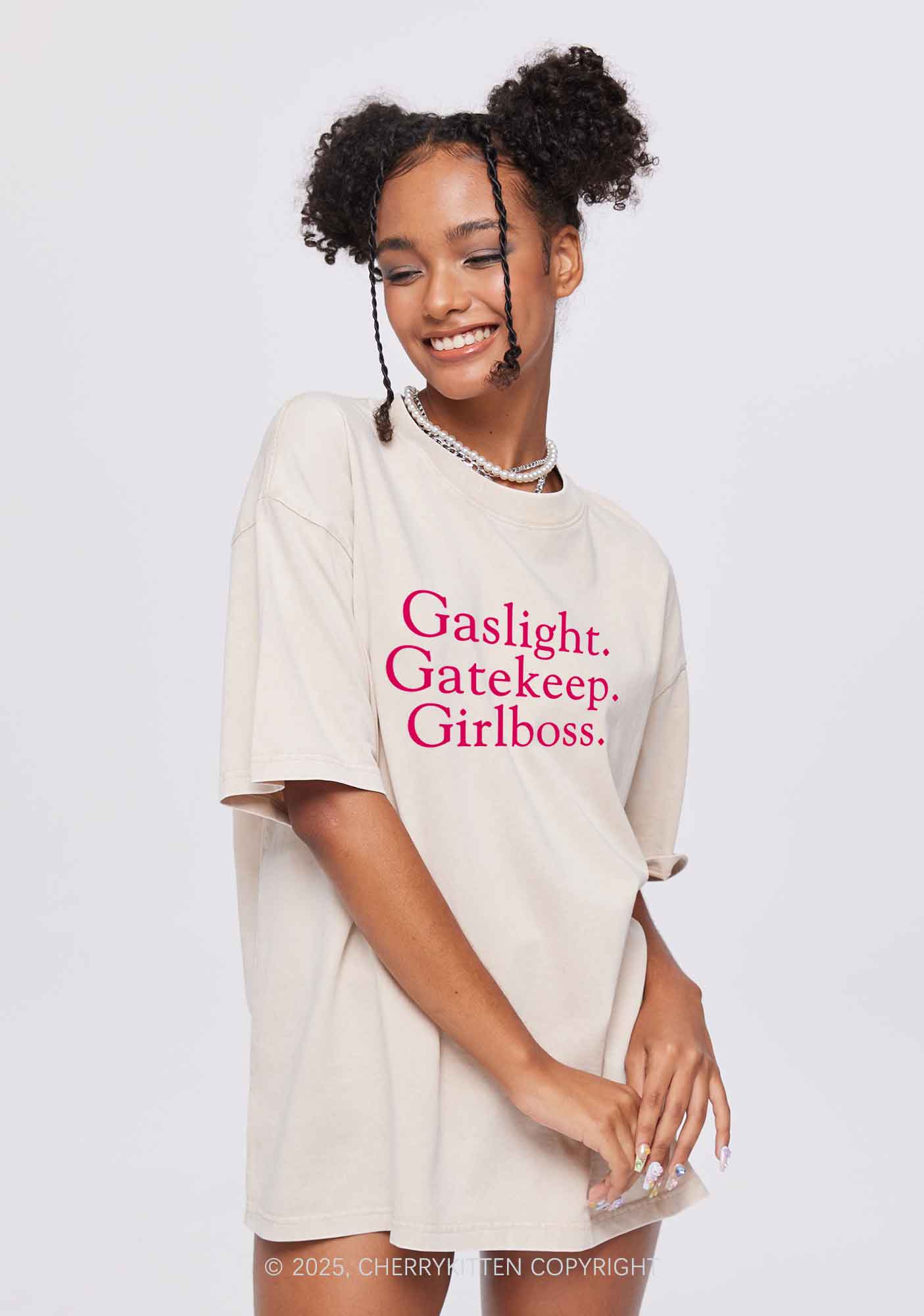 Girlboss Malewife Valentine's Day Y2K Valentine's Day Washed Tee Cherrykitten - Image 3
