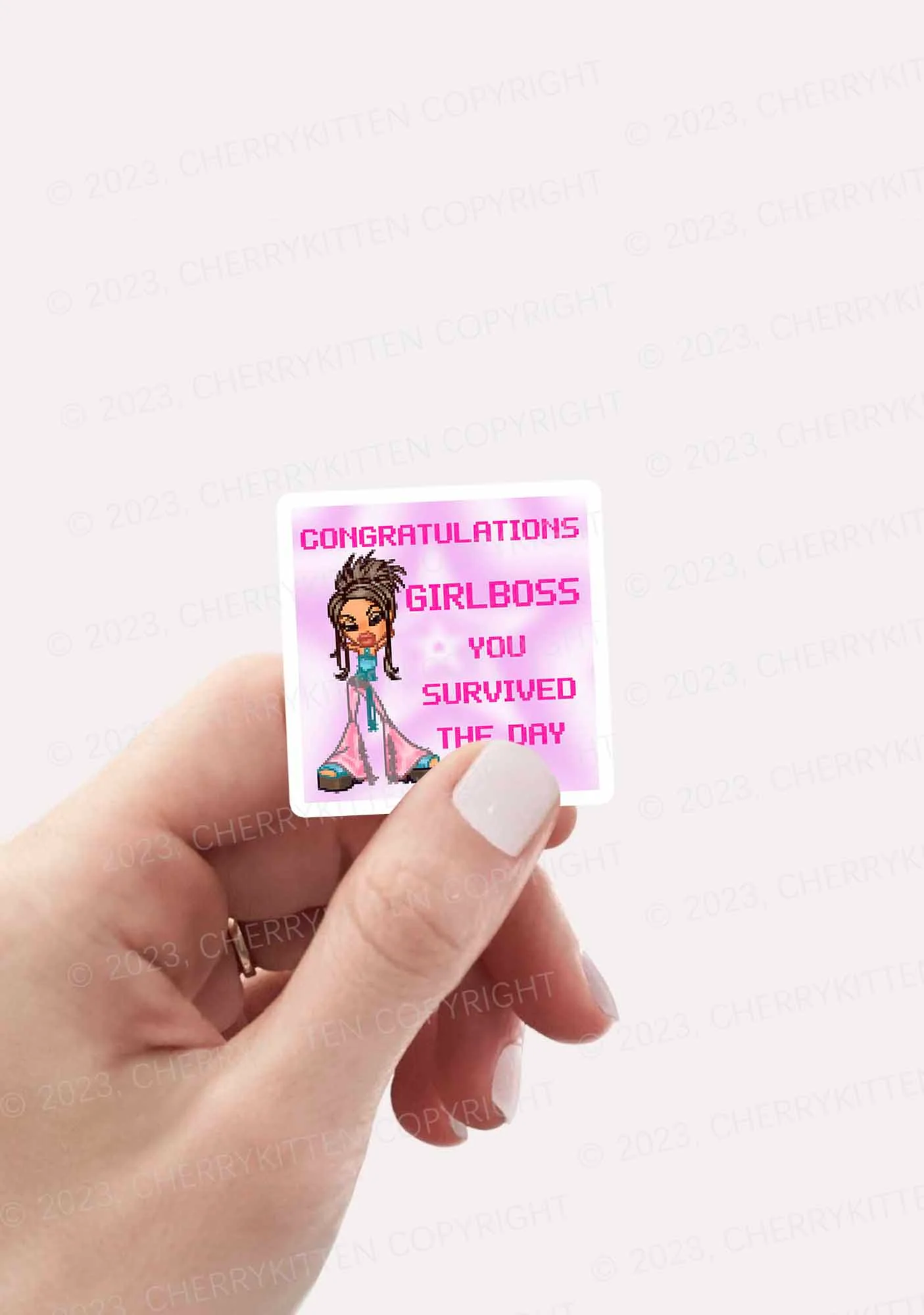 Girlboss Survived The Day 1Pc Y2K Sticker Cherrykitten - Image 2