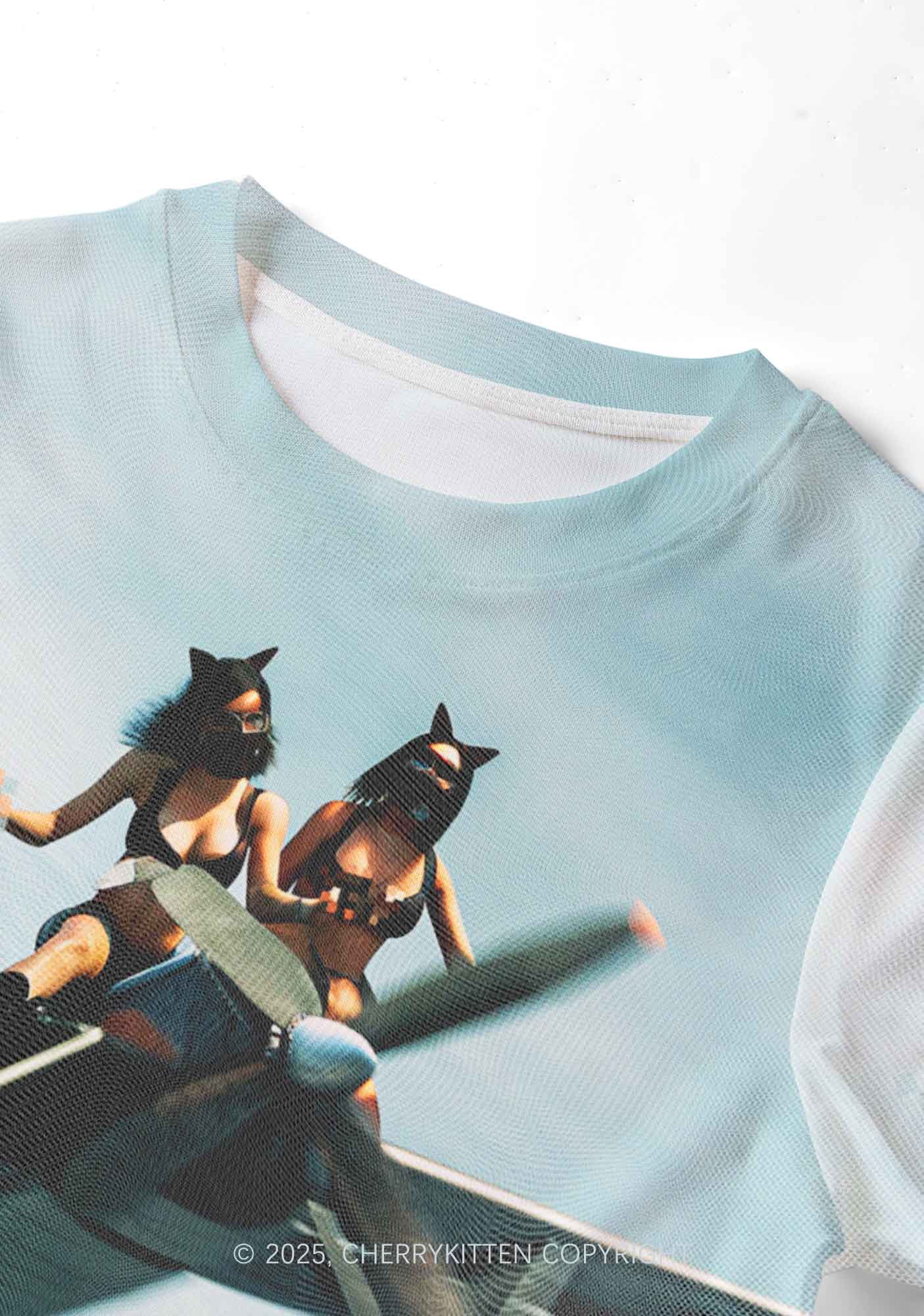 Girls Airplane Race Y2K Mesh Crop Top Cherrykitten - Image 2