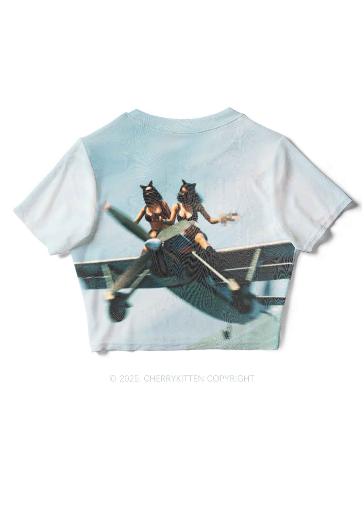 Girls Airplane Race Y2K Mesh Crop Top Cherrykitten - Image 4