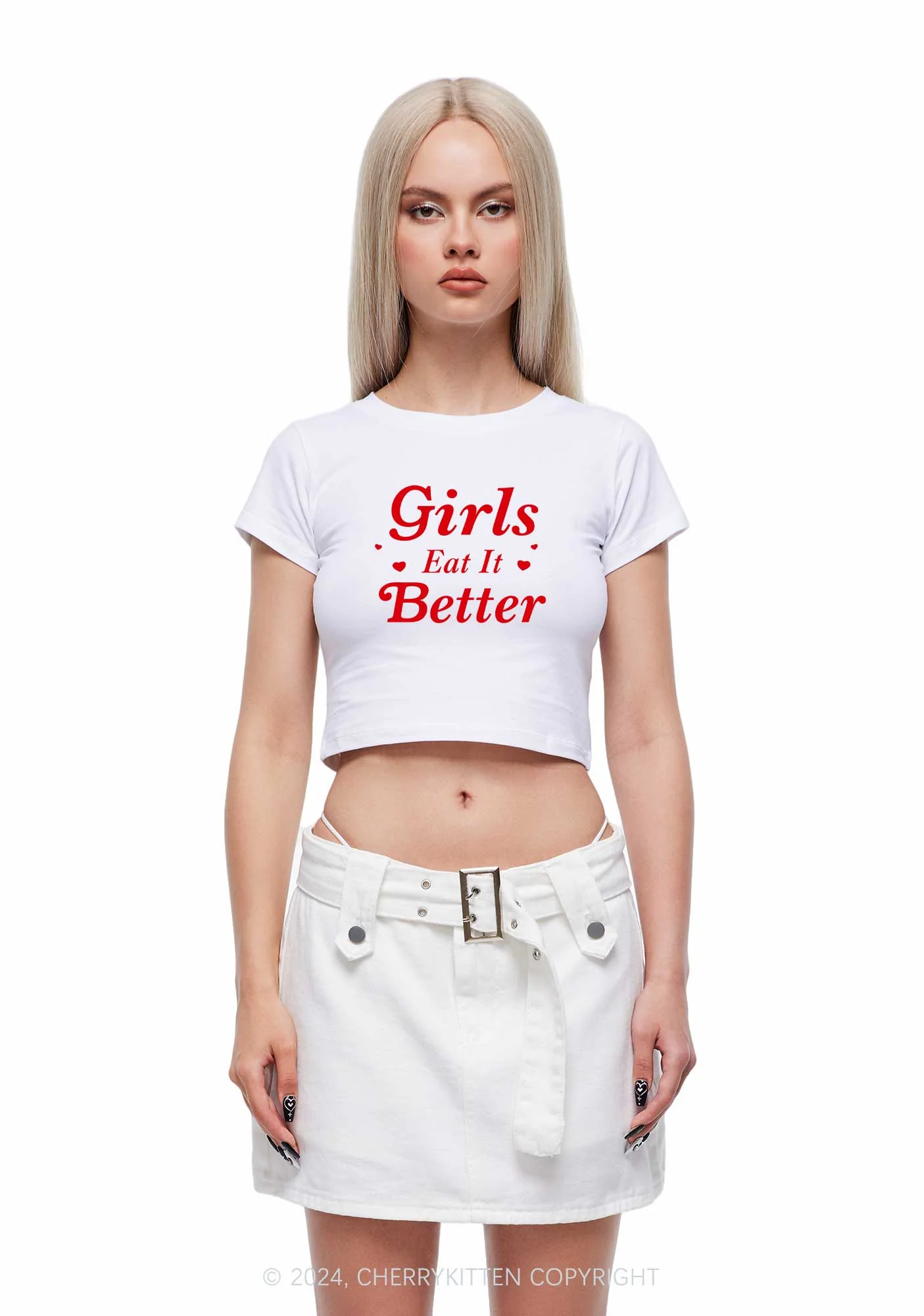 Girls Eat Better Y2K Baby Tee Cherrykitten - Image 3