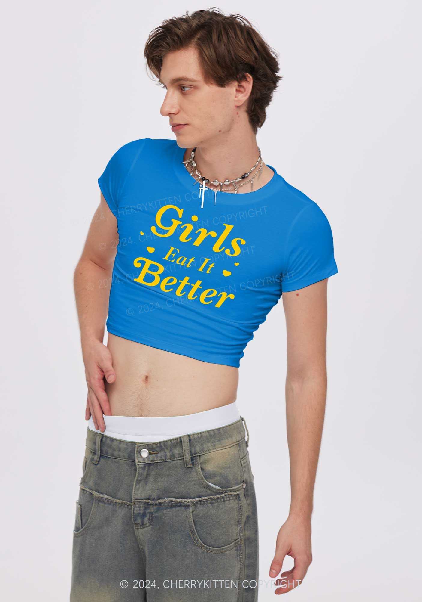 Girls Eat Better Y2K Baby Tee Cherrykitten - Image 4