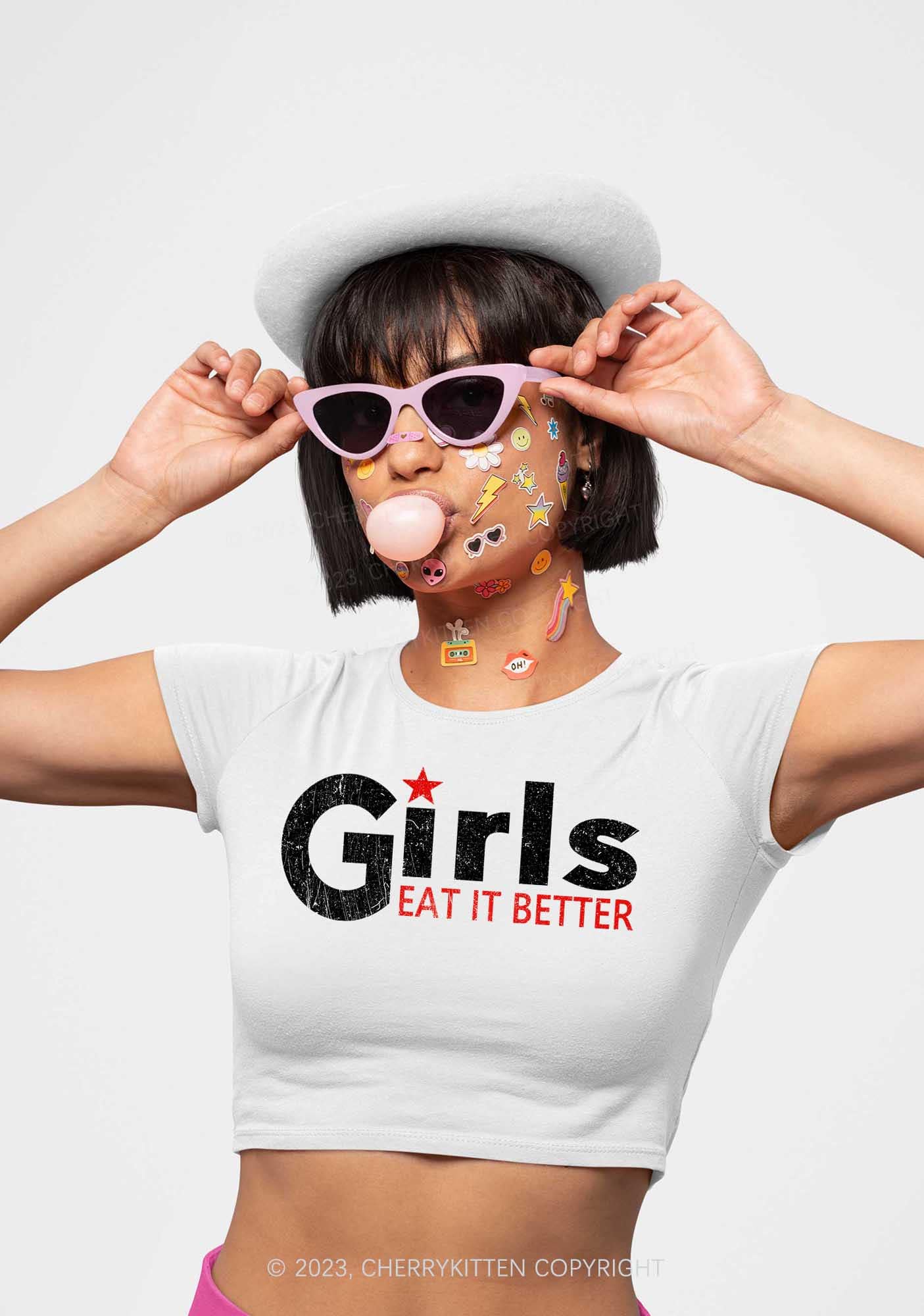 Girls Eat It Better Y2K Baby Tee Cherrykitten - Image 2