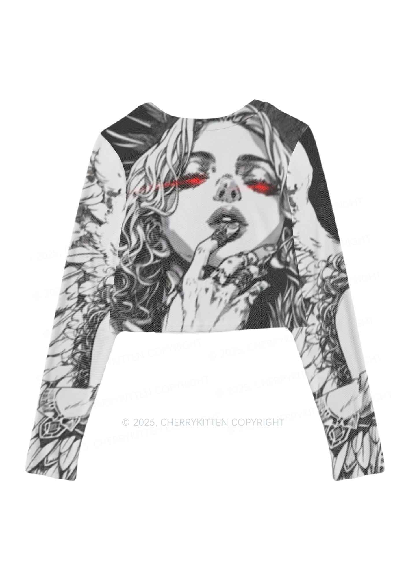 Girls Gaze Y2K Mesh Long Sleeve Crop Top Cherrykitten - Image 3