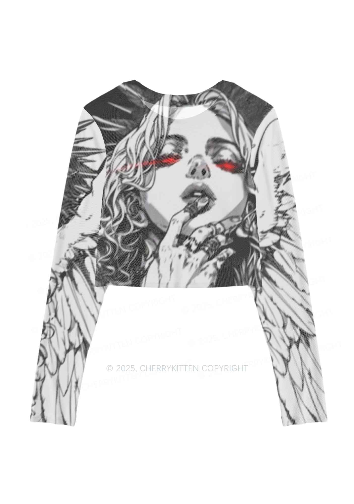 Girls Gaze Y2K Mesh Long Sleeve Crop Top Cherrykitten - Image 6