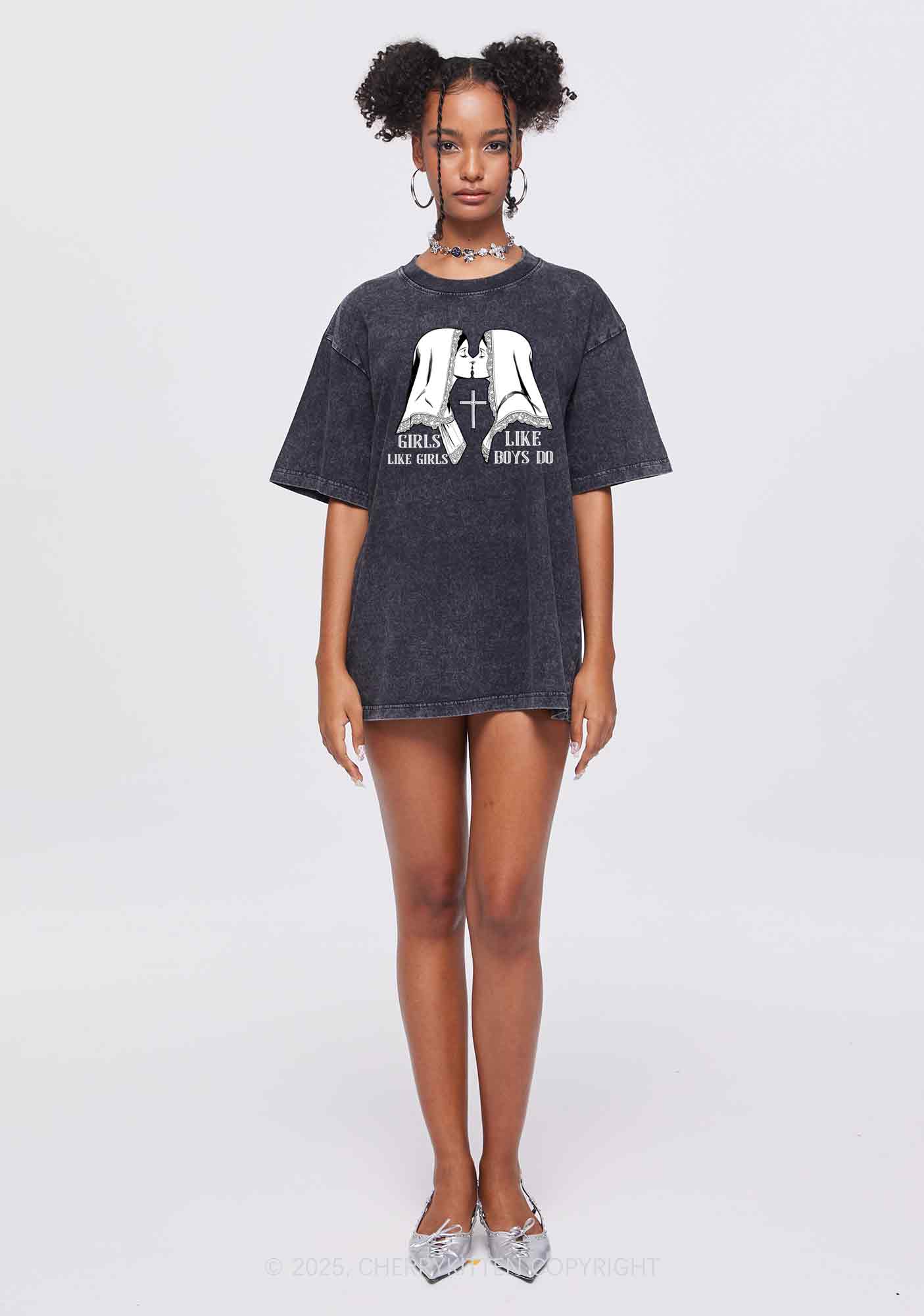 Girls Like Girls Pride Y2K Shirts Washed Tee Cherrykitten - Image 2