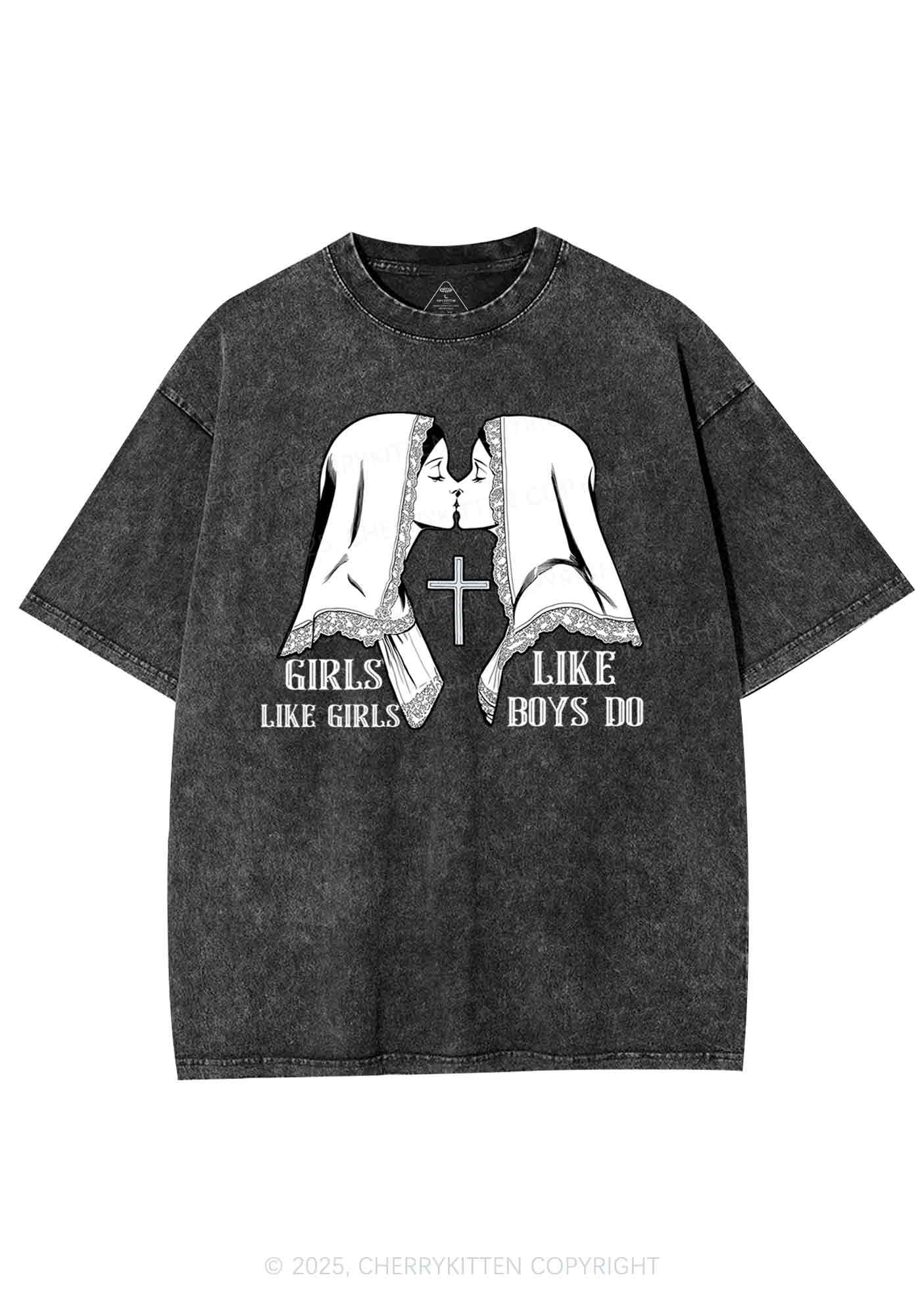 Girls Like Girls Pride Y2K Shirts Washed Tee Cherrykitten - Image 3