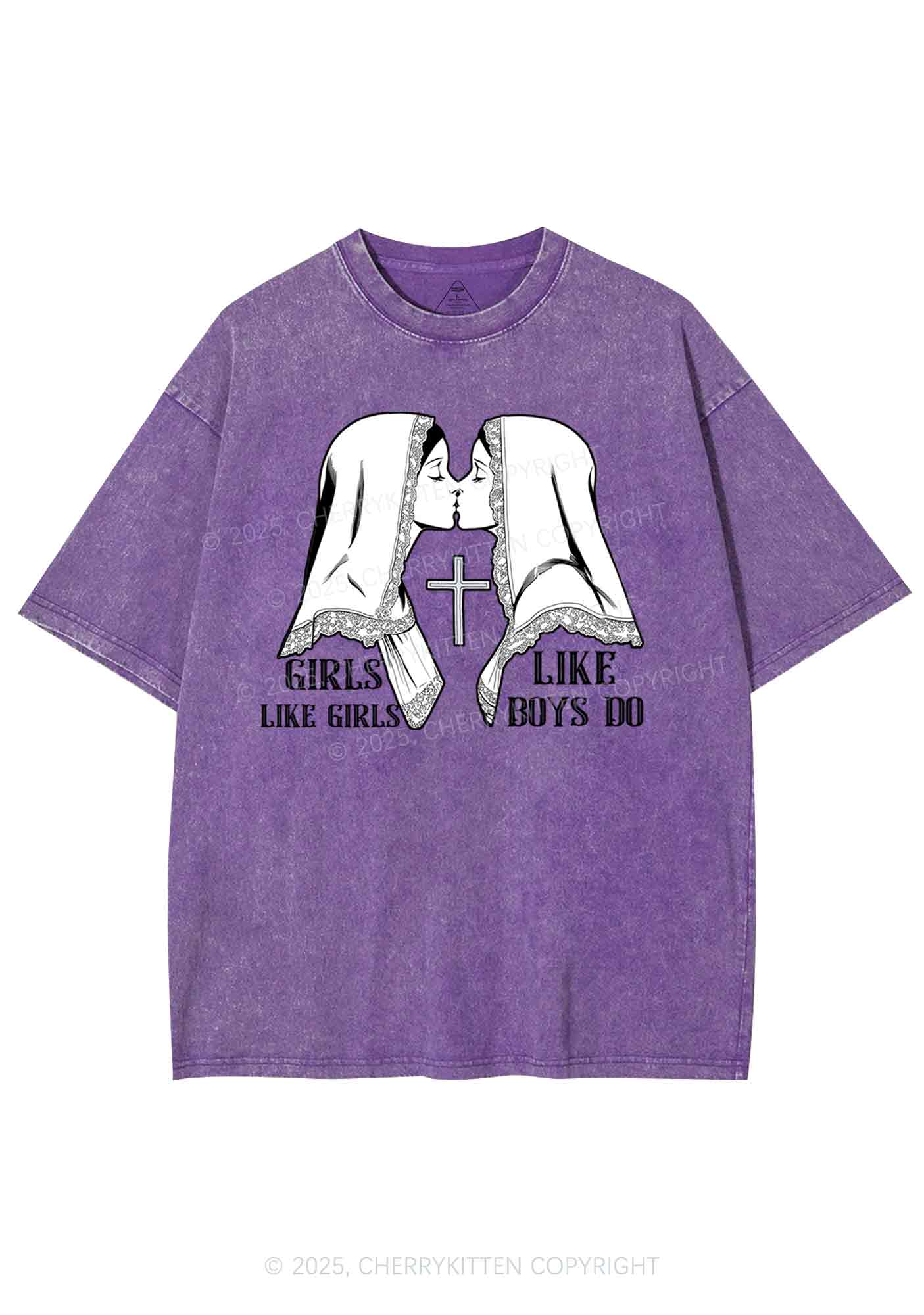 Girls Like Girls Pride Y2K Shirts Washed Tee Cherrykitten - Image 4
