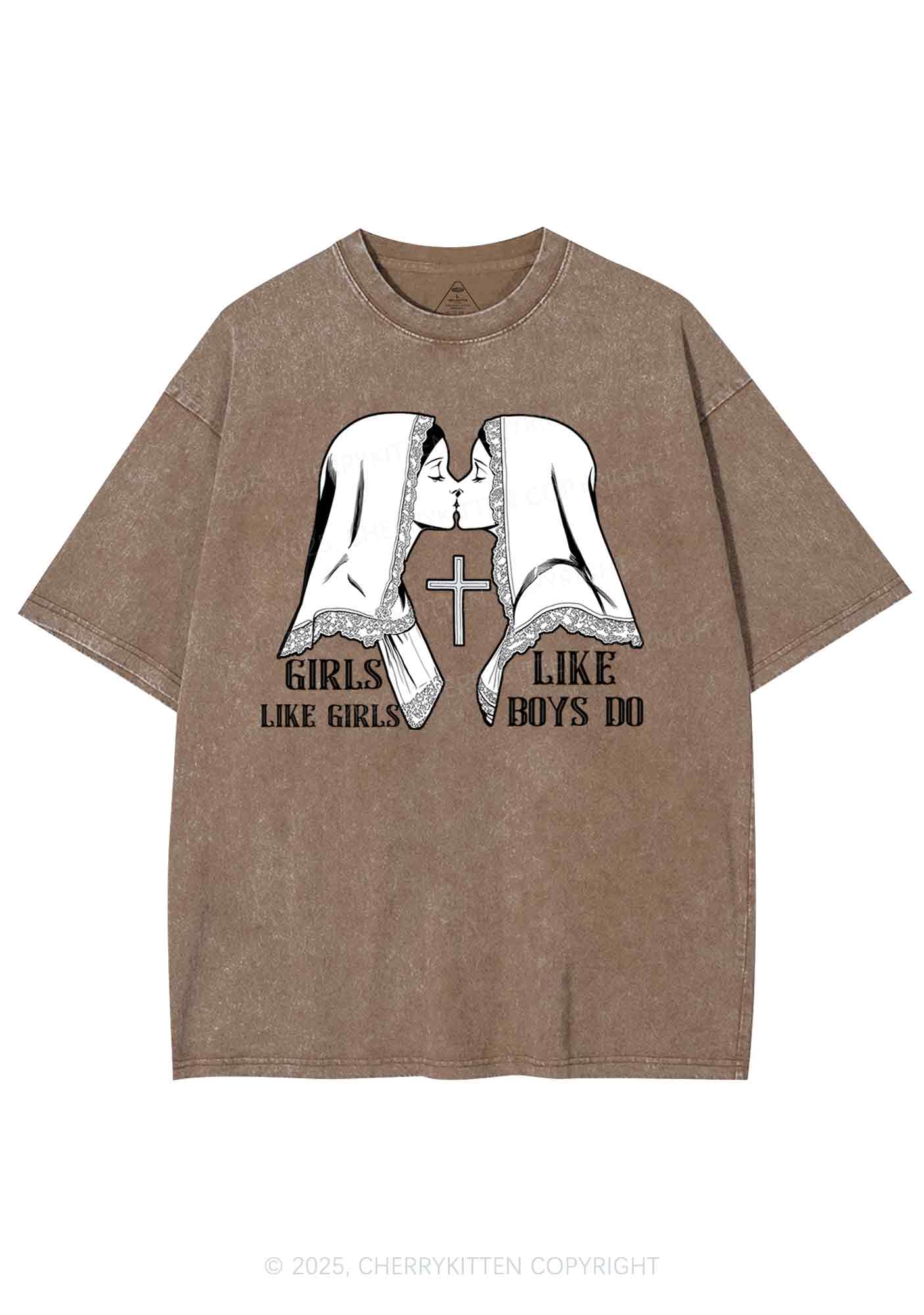 Girls Like Girls Pride Y2K Shirts Washed Tee Cherrykitten - Image 5
