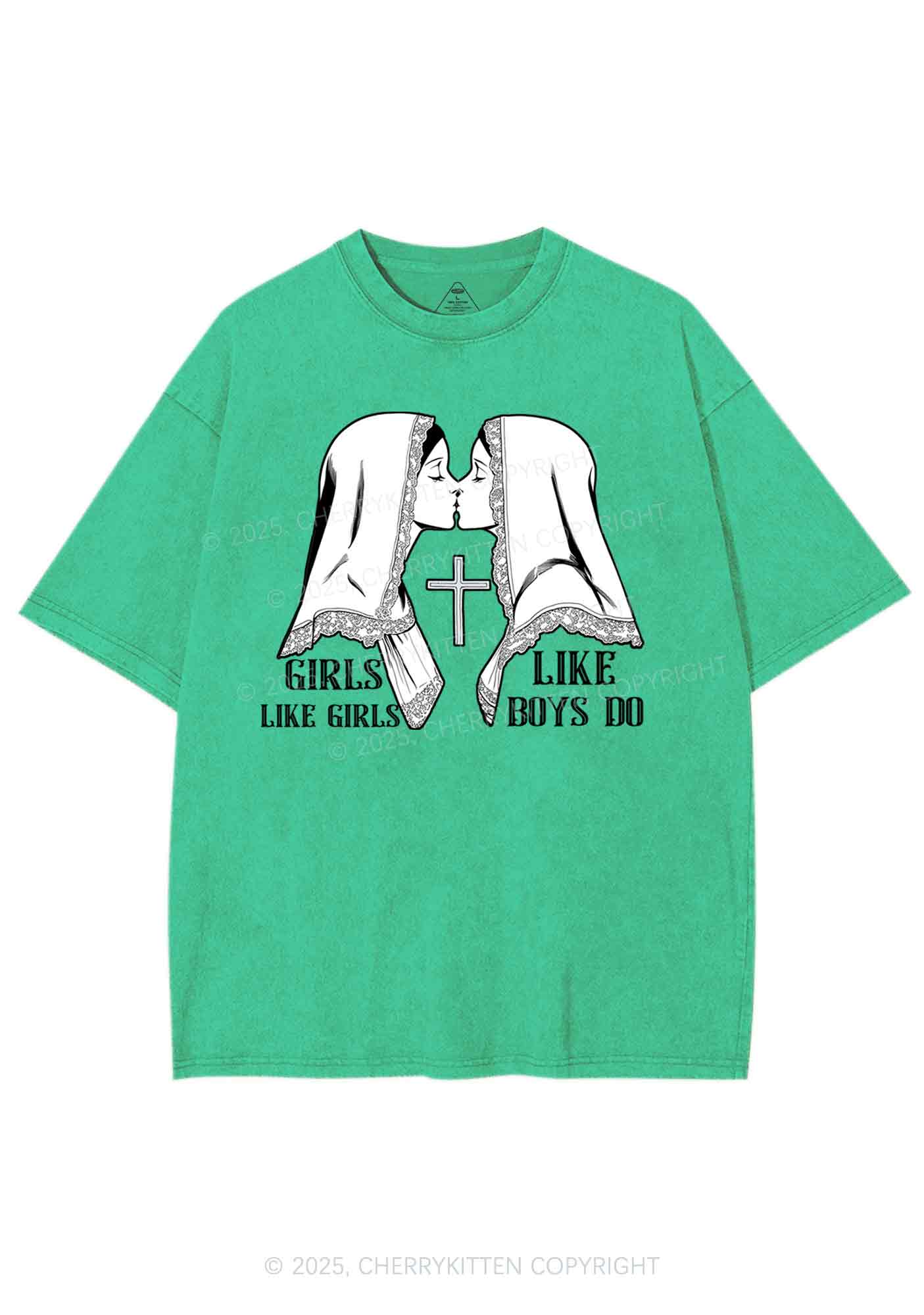 Girls Like Girls Pride Y2K Shirts Washed Tee Cherrykitten - Image 6