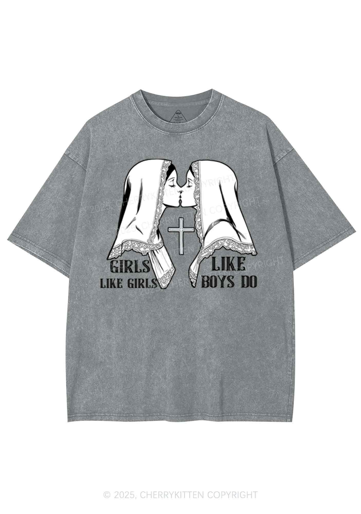 Girls Like Girls Pride Y2K Shirts Washed Tee Cherrykitten - Image 7