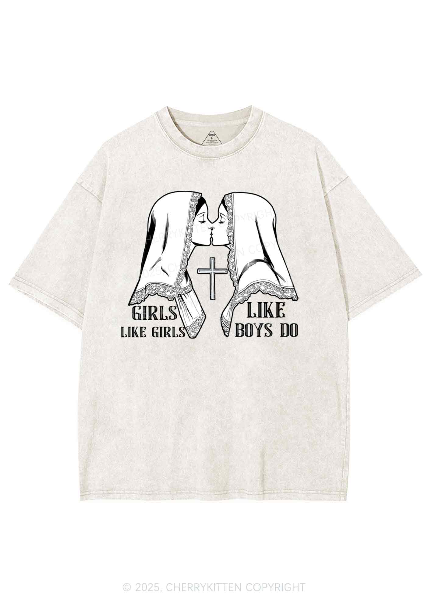 Girls Like Girls Pride Y2K Shirts Washed Tee Cherrykitten - Image 8