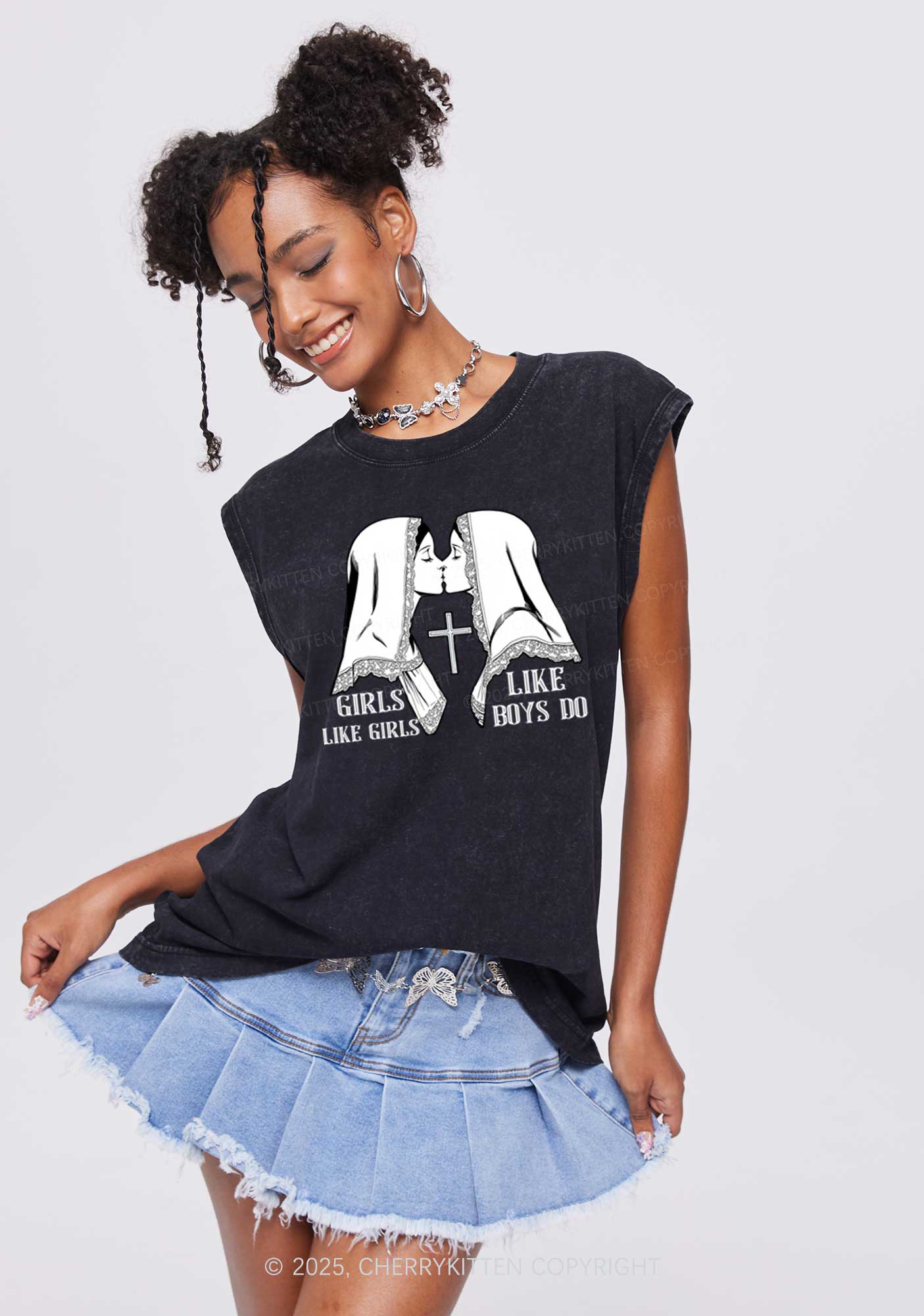 Girls Like Girls Pride Y2K Washed Muscle Tank Cherrykitten - Image 2