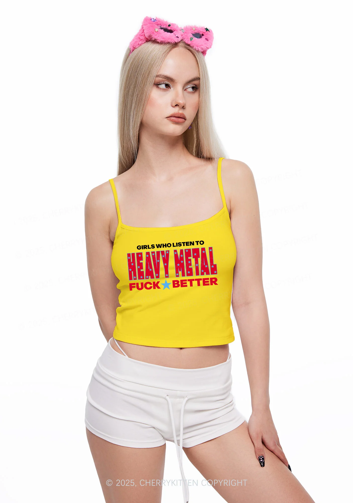 Girls Listen Heavy Metal Y2K Spaghetti Strap Cami Cherrykitten - Image 2
